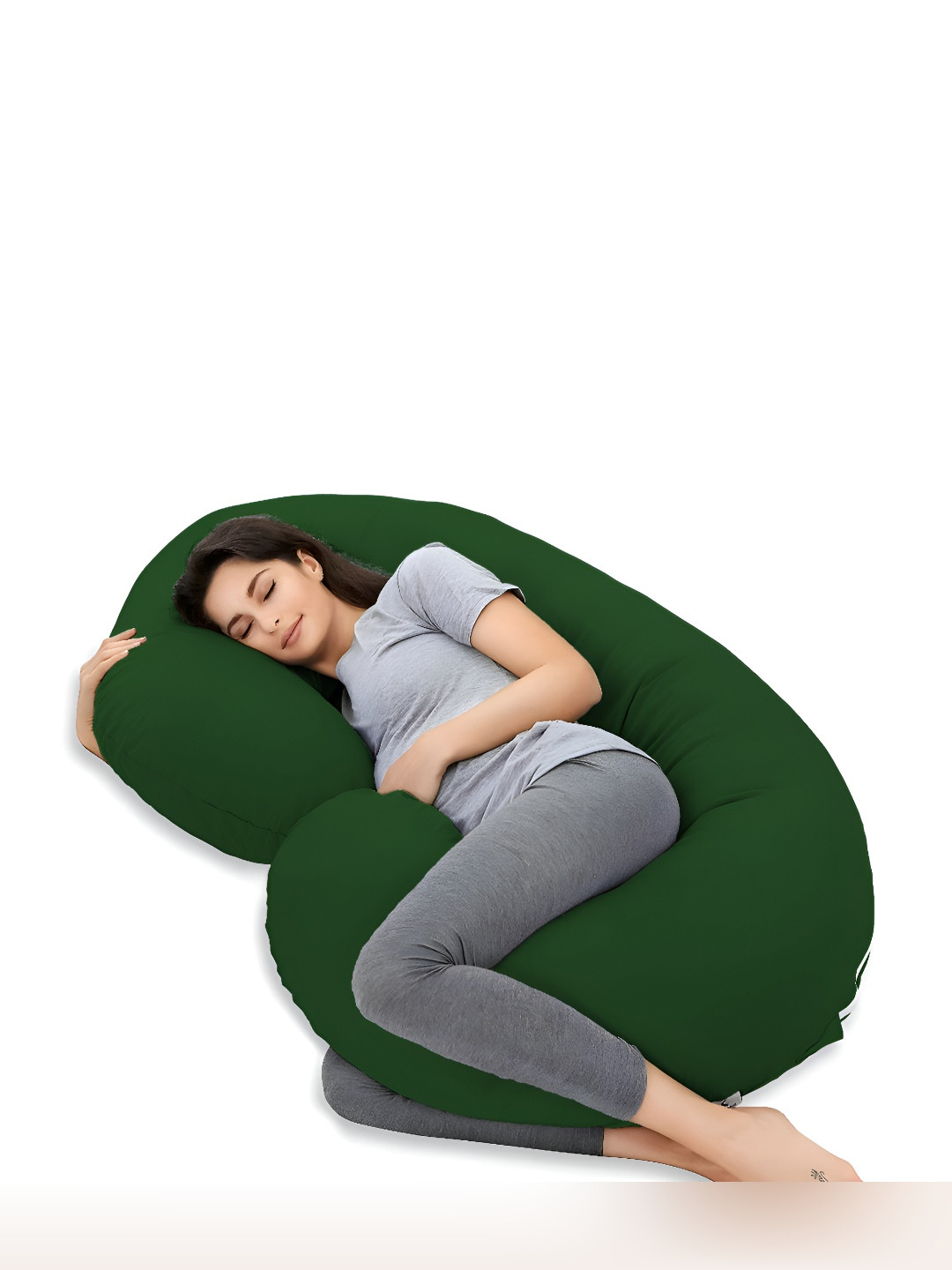 Mom's Moon Green Solid Cotton Lightweight Firm Fibre Maternity Pillow-7.7 x 30 x 55 cm