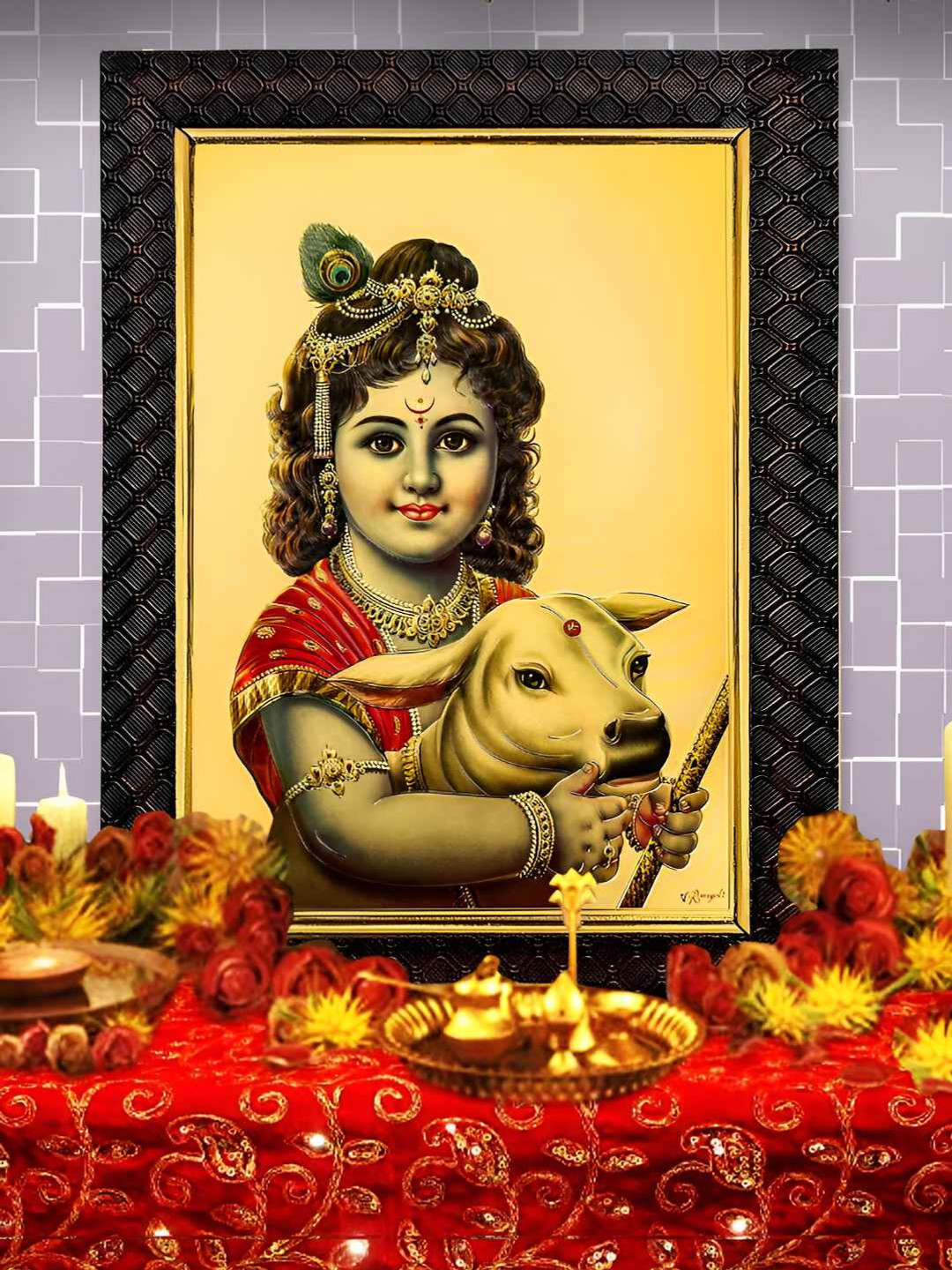 Hawai Gold-Toned & Red Wood Wall Photo Frames