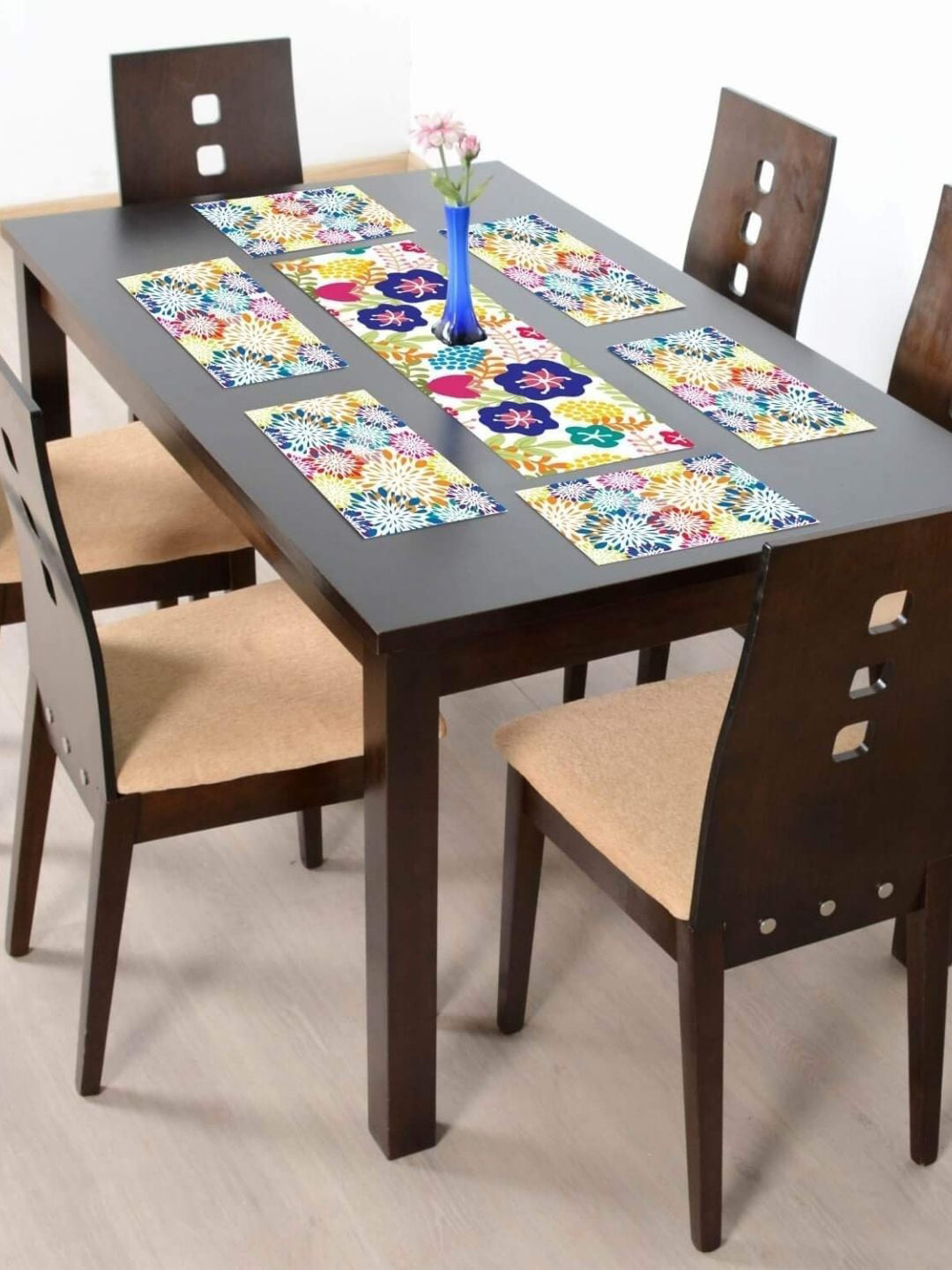 THEYAYACAFE White & Blue Floral Cotton Table Placemats & Table Runner