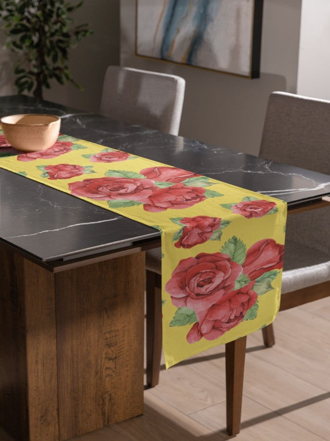 THEYAYACAFE Yellow & Pink Floral Cotton Table Placemats & Table Runners