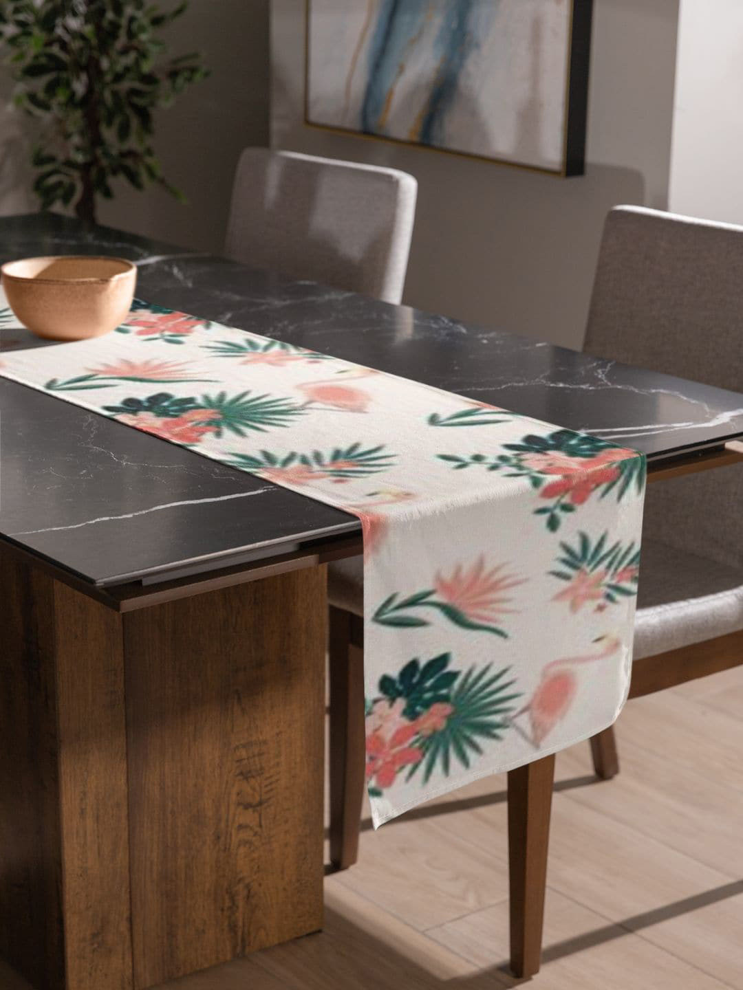 THEYAYACAFE White & Green 7 Pieces Floral Cotton Table Placemats With Runners