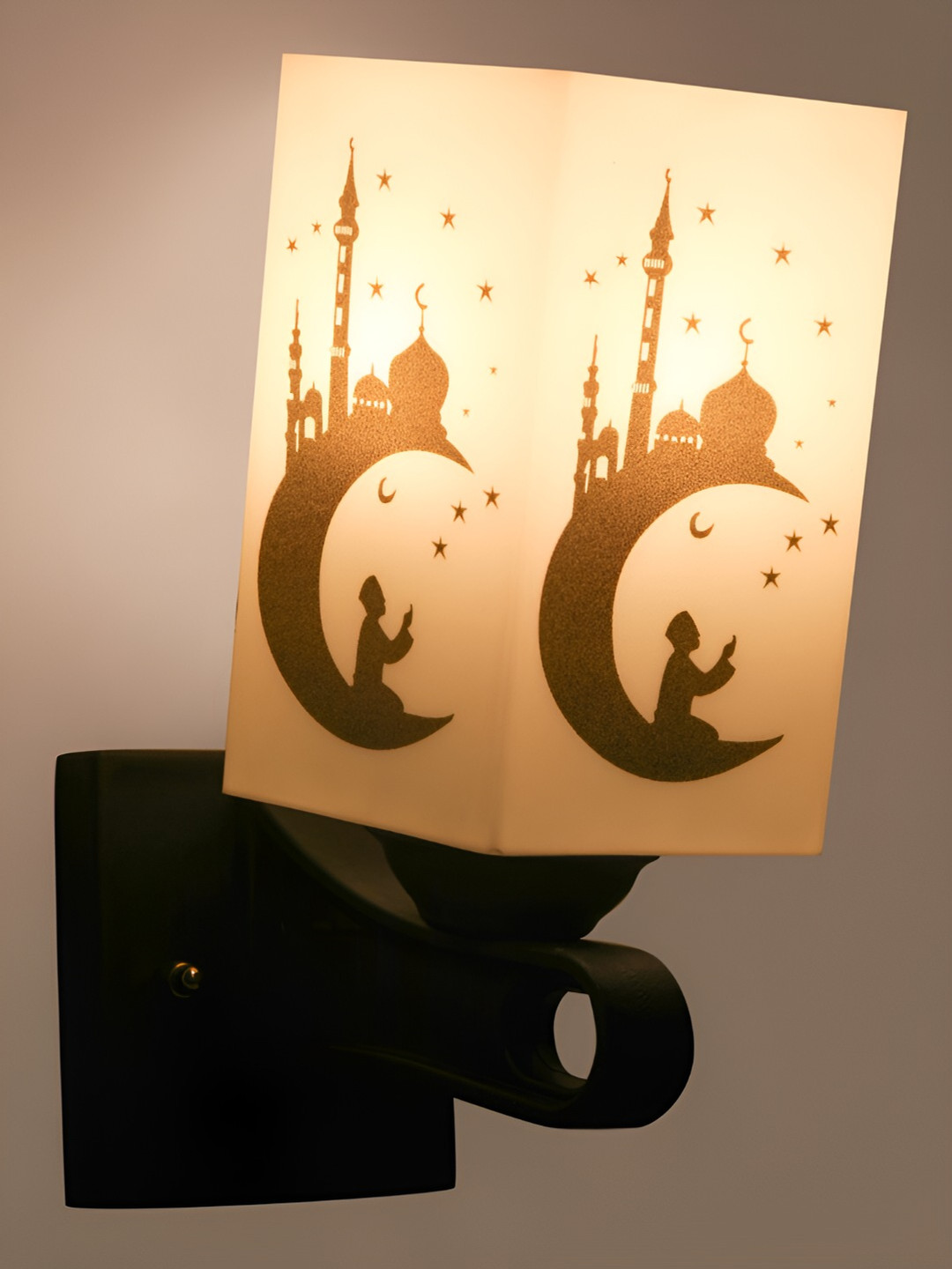 Gojeeva White & Black Ramadan Allah Printed Acrylic Traditional Rectangle Shaped Wall Lamp