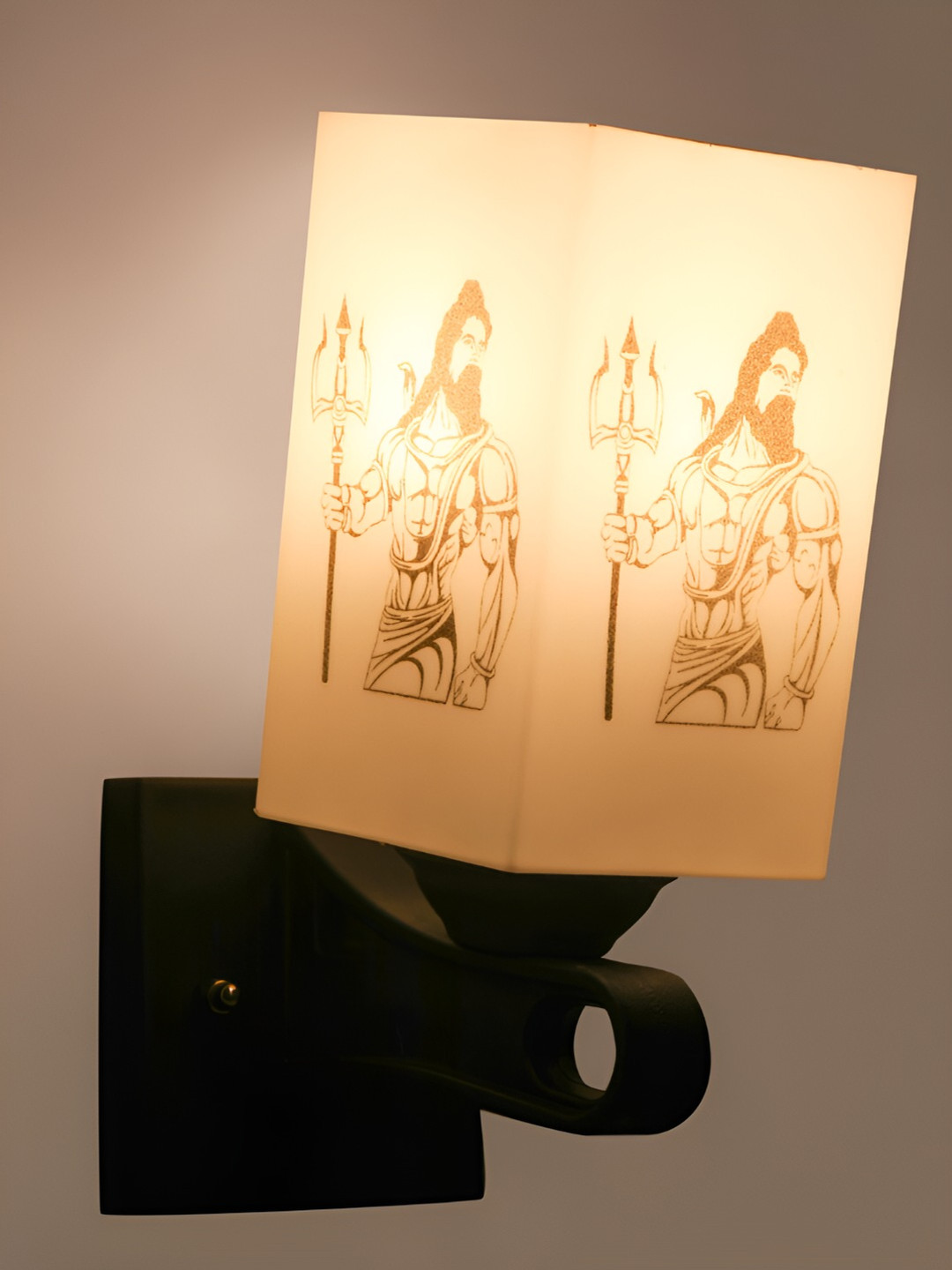 Gojeeva White & Black Shiv Ji Printed Acrylic Traditional Rectangle Shaped Wall Lamp