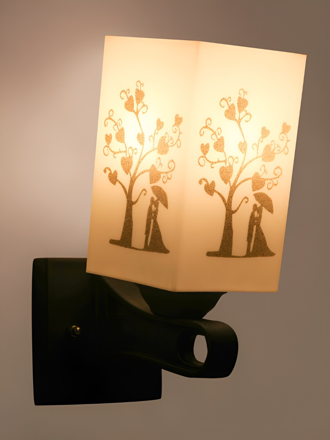 Gojeeva White & Black Printed Acrylic Traditional Rectangle Shaped Wall Lamp