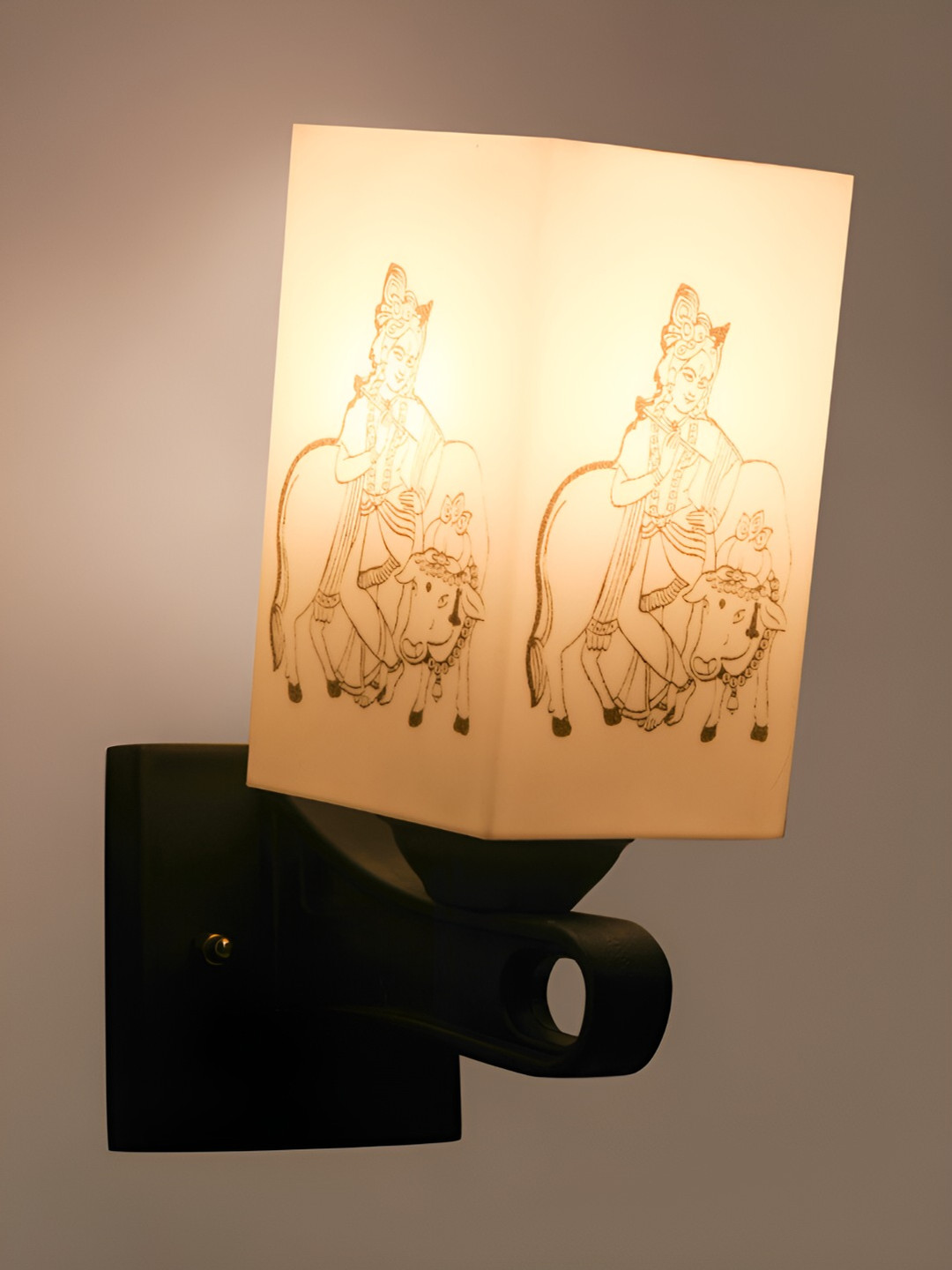 Gojeeva White Krishna Printed Acrylic Traditional Rectangle Wall Lamp