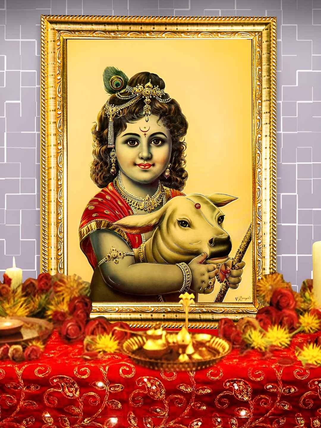 Hawai Gold-Toned & Red Wood Wall Photo Frames