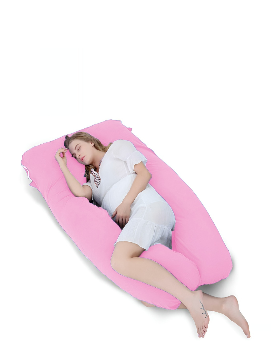 Mom's Moon Pink Solid Cotton Lightweight Firm Fibre Maternity Pillow-13.97 x 76.2 x 137.16 cm