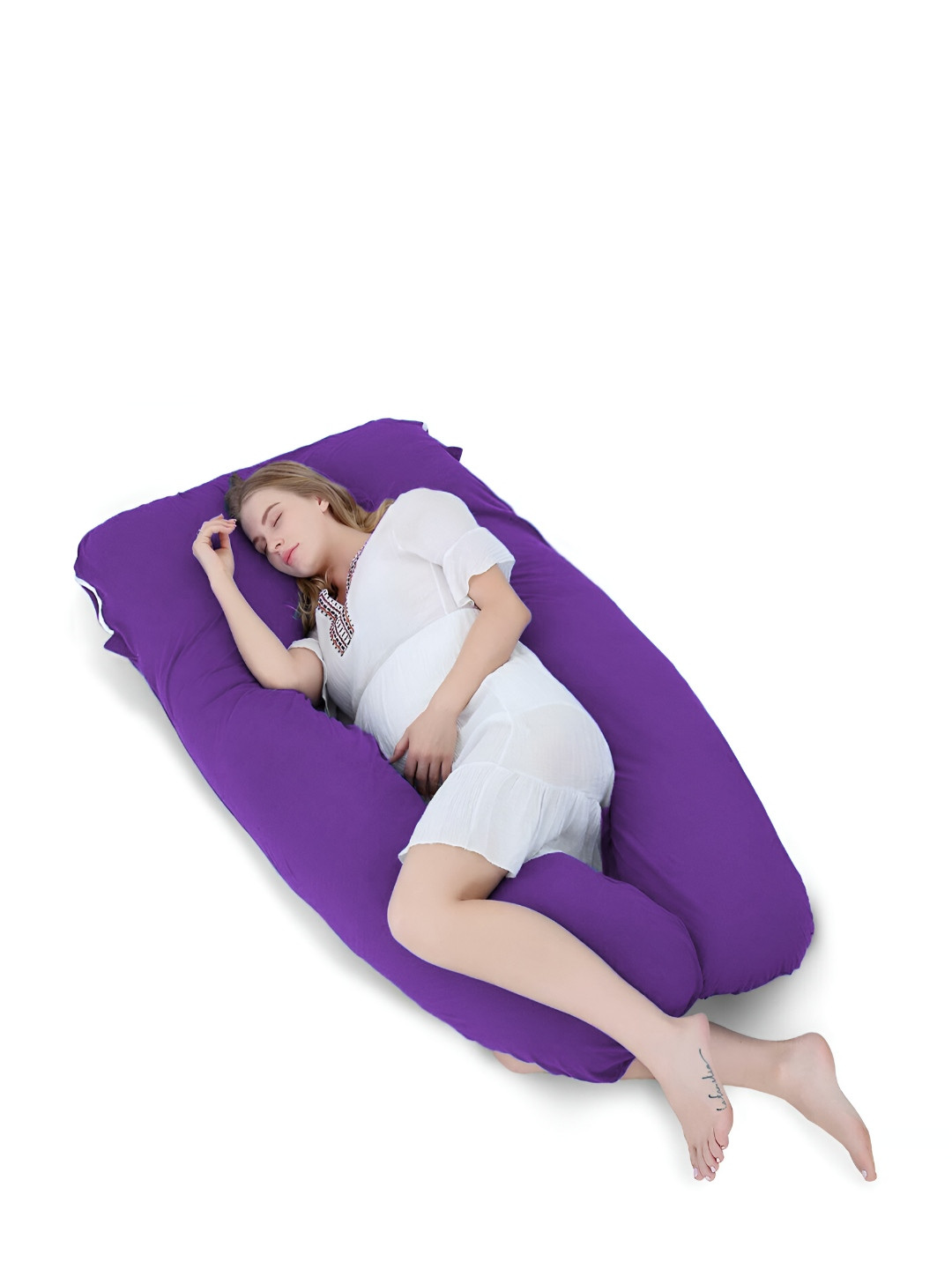 Mom's Moon Purple Solid Cotton Lightweight Firm Fibre Maternity Pillow-13.97 x 76.2 x 137.16 cm