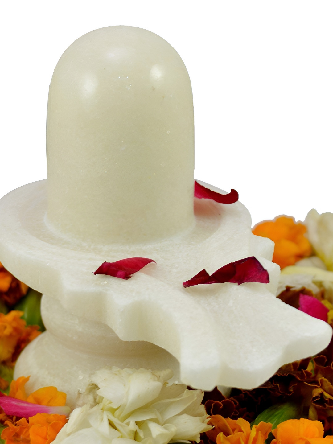 Navyaksh Lord Shiva Lingam White Marble Glossy Prayer Room Small Showpiece - 29.5 Inches