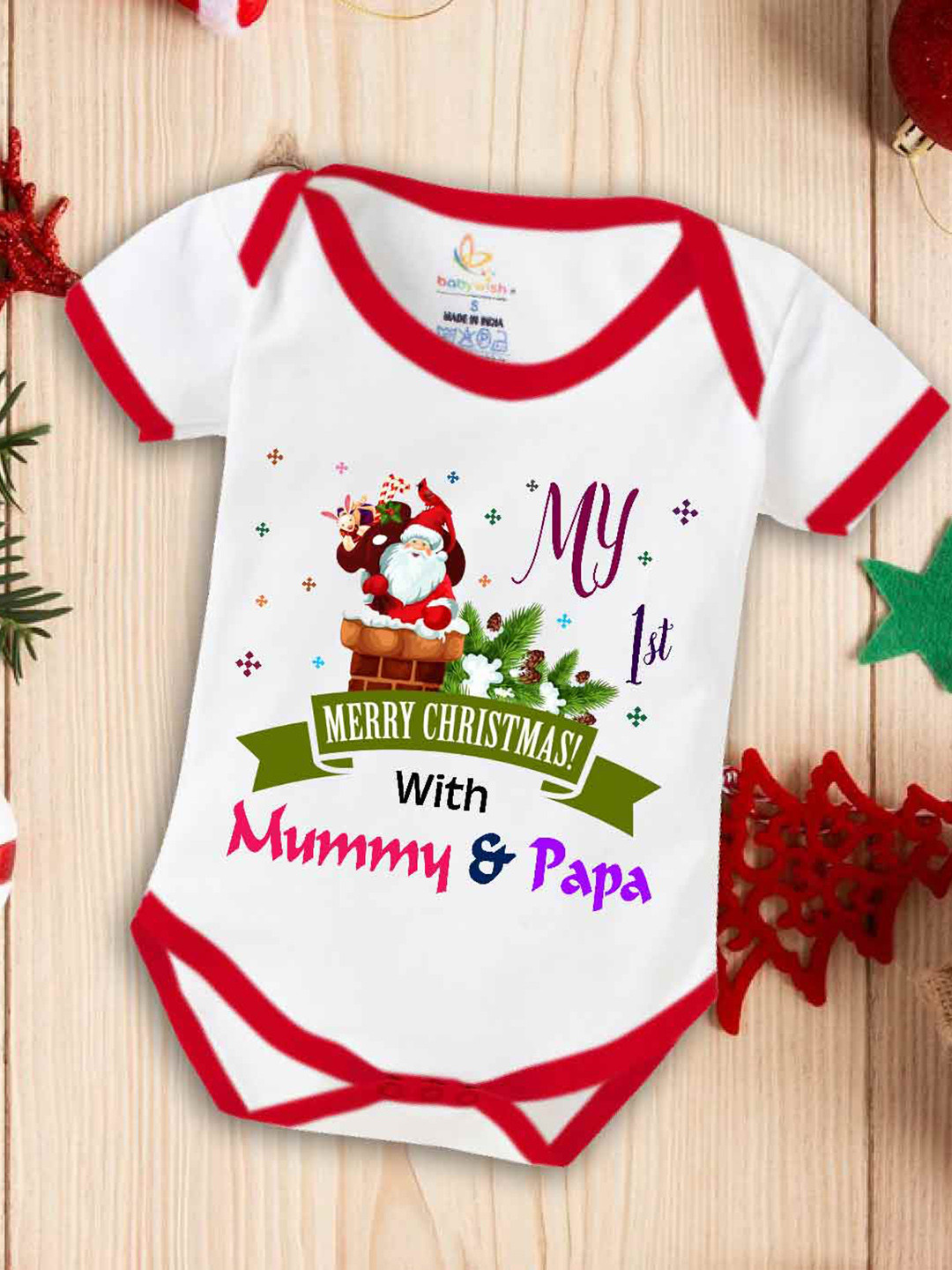 Babywish Infants Christmas Typography Printed Cotton Bodysuit