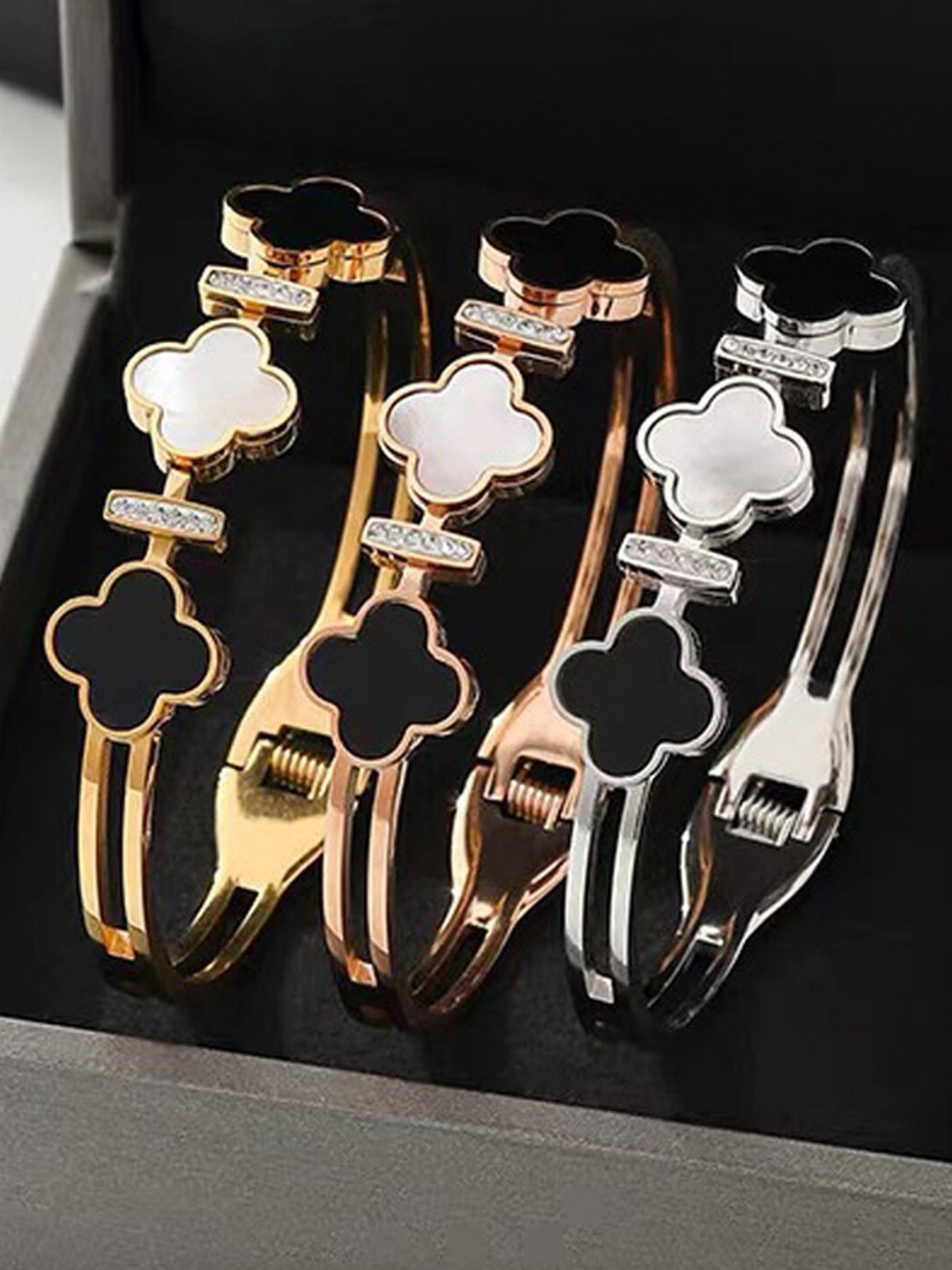 Designs & You Women Set Of 3 Gold, Rose Gold and Silver Plated Bangle-Style Bracelet