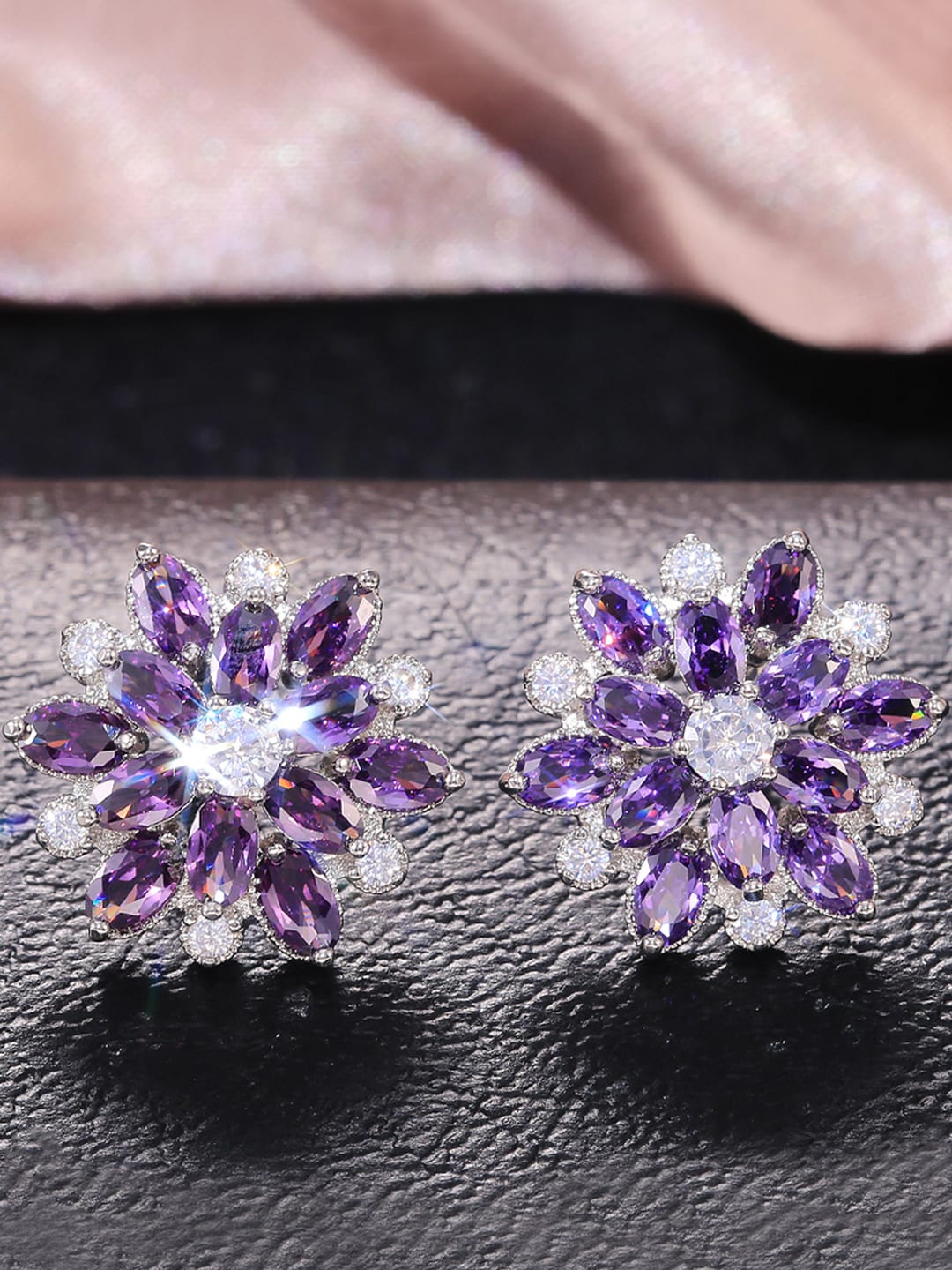 Purple diamond stud earrings hot sale