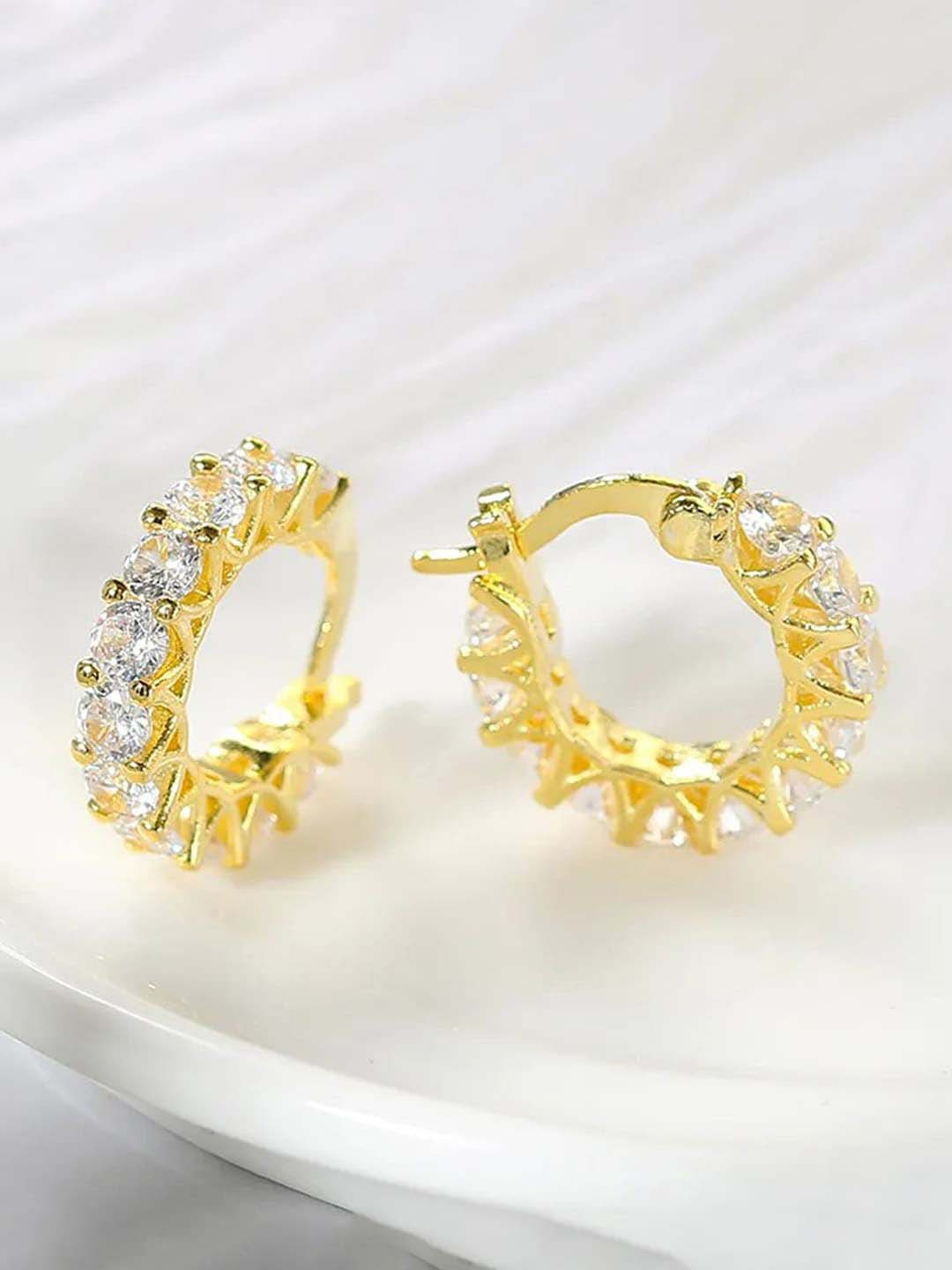 Designs & You Gold Plated American Diamond Studded Hoop Earrings