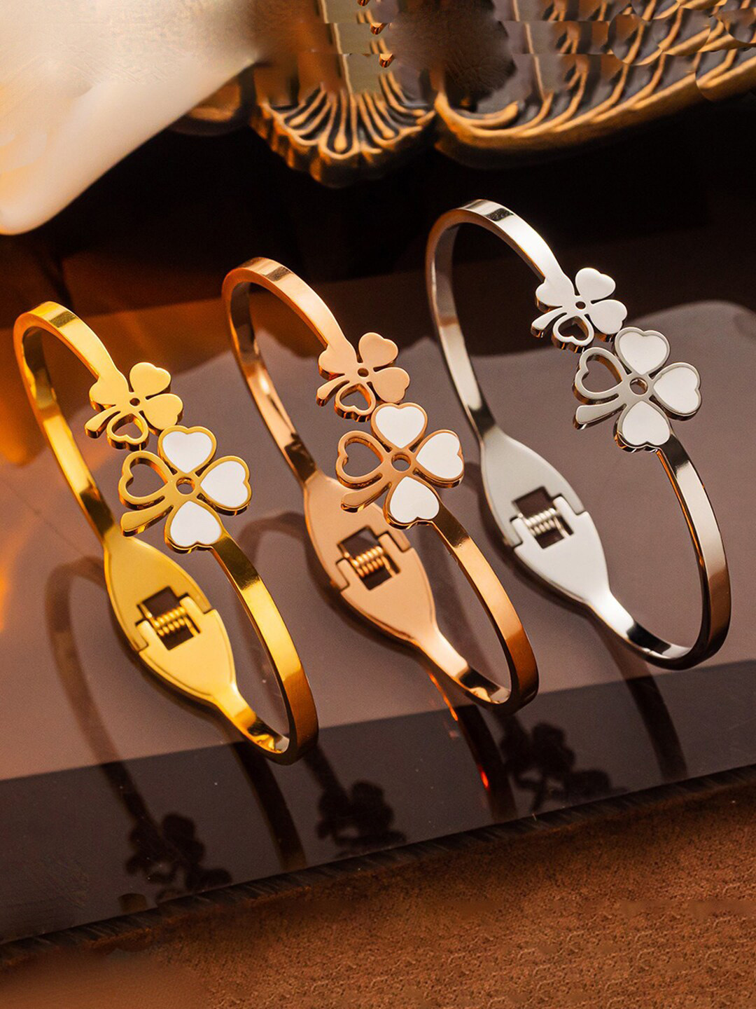 Designs & You Set Of 3 Gold-Plated Rose Gold-Plated Silver-Plated Bangle-Style Bracelet