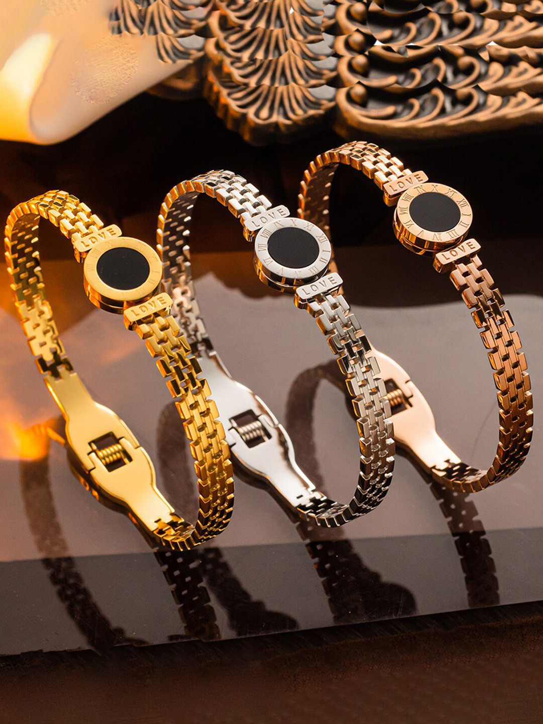 Designs & You Set Of 3 Gold, Rose Gold and Silver Plated Bangle-Style Bracelet