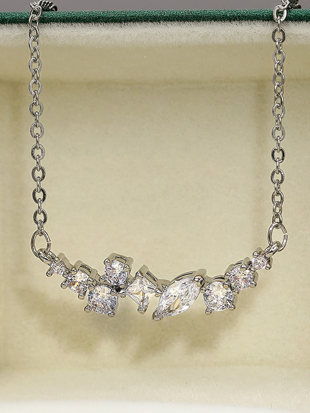 Designs & You Silver Plated American Diamond Studded Pendant