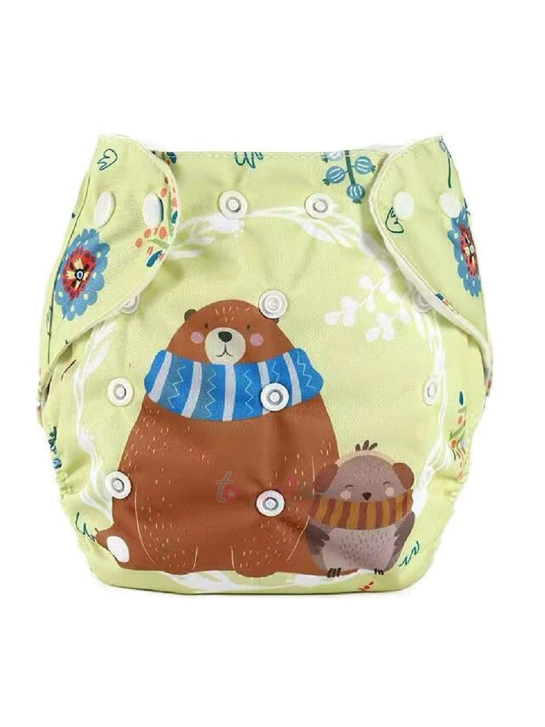 Butterthief Kids Sea Green & Brown Bear Printed Reusable Cloth Diaper
