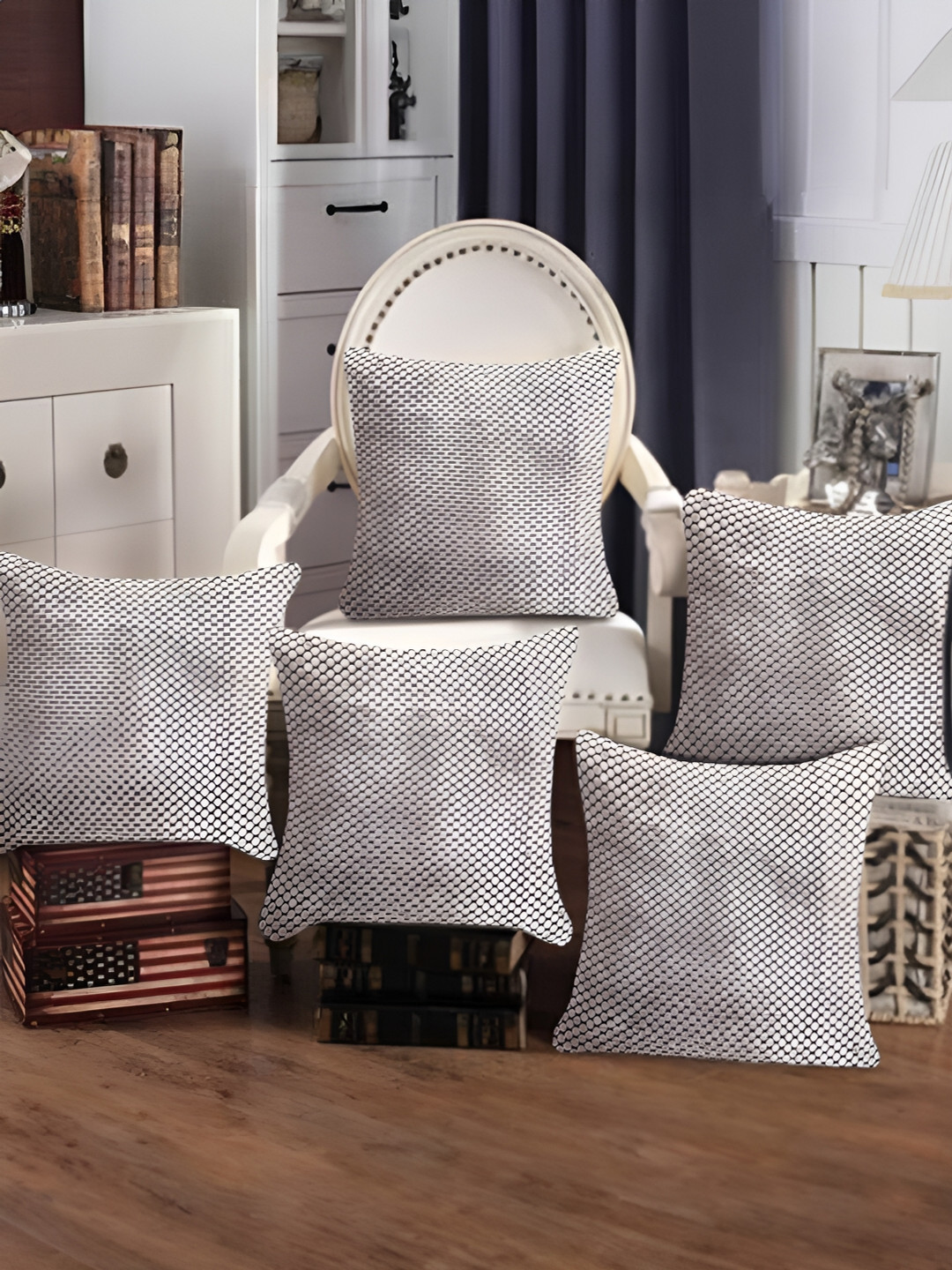 Tesmare Damask Geometric Velvet Washable 5 Pcs Textured Square Cushion Covers - 16 x 16 In