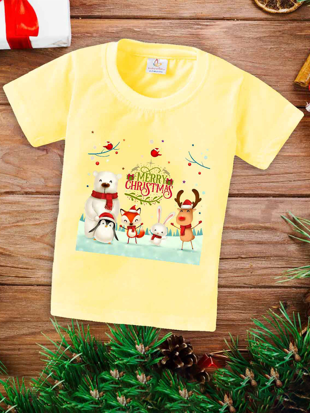 Babywish Kids Christmas Printed Quickly Dry Cotton Relaxed Fit T-Shirt