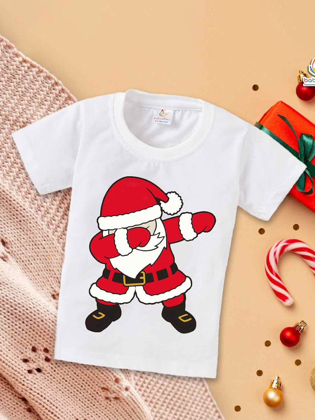 Babywish Kids Santa Claus Printed Cotton T-shirt