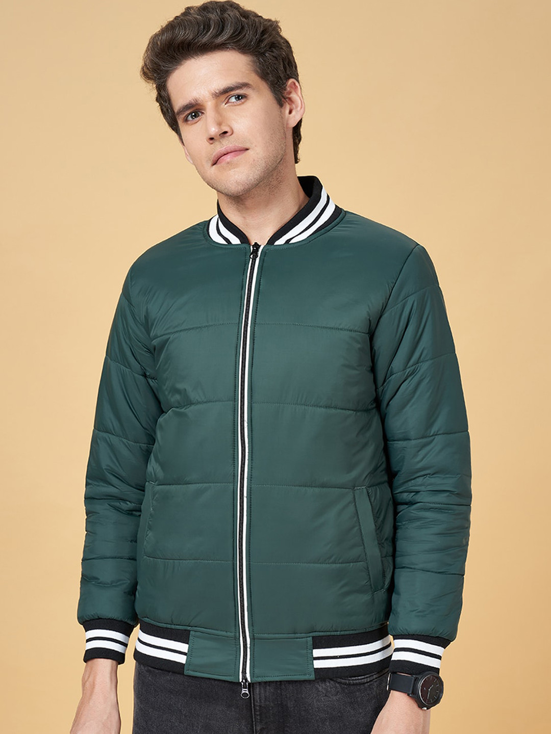 People Green Long Sleeves Puffer Jacket