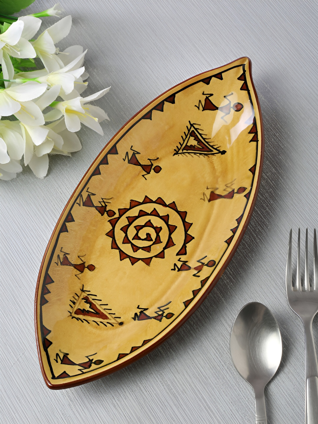 Shilpkara Brown Ceramic 1 Pieces Microwave Safe Food Platter Serveware