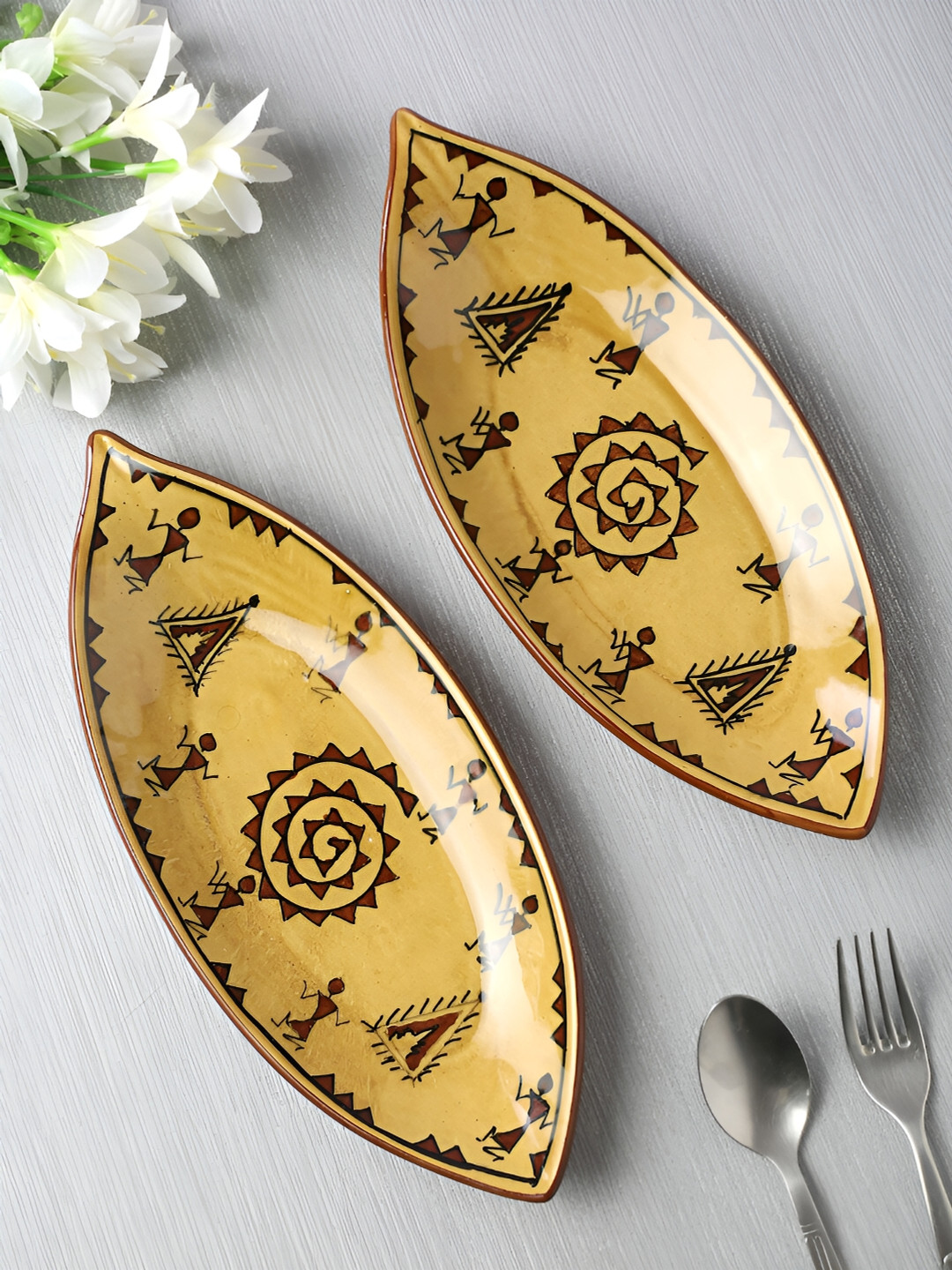 Shilpkara Brown  2 Pieces Ceramic Microwave Safe Food Platter Serveware