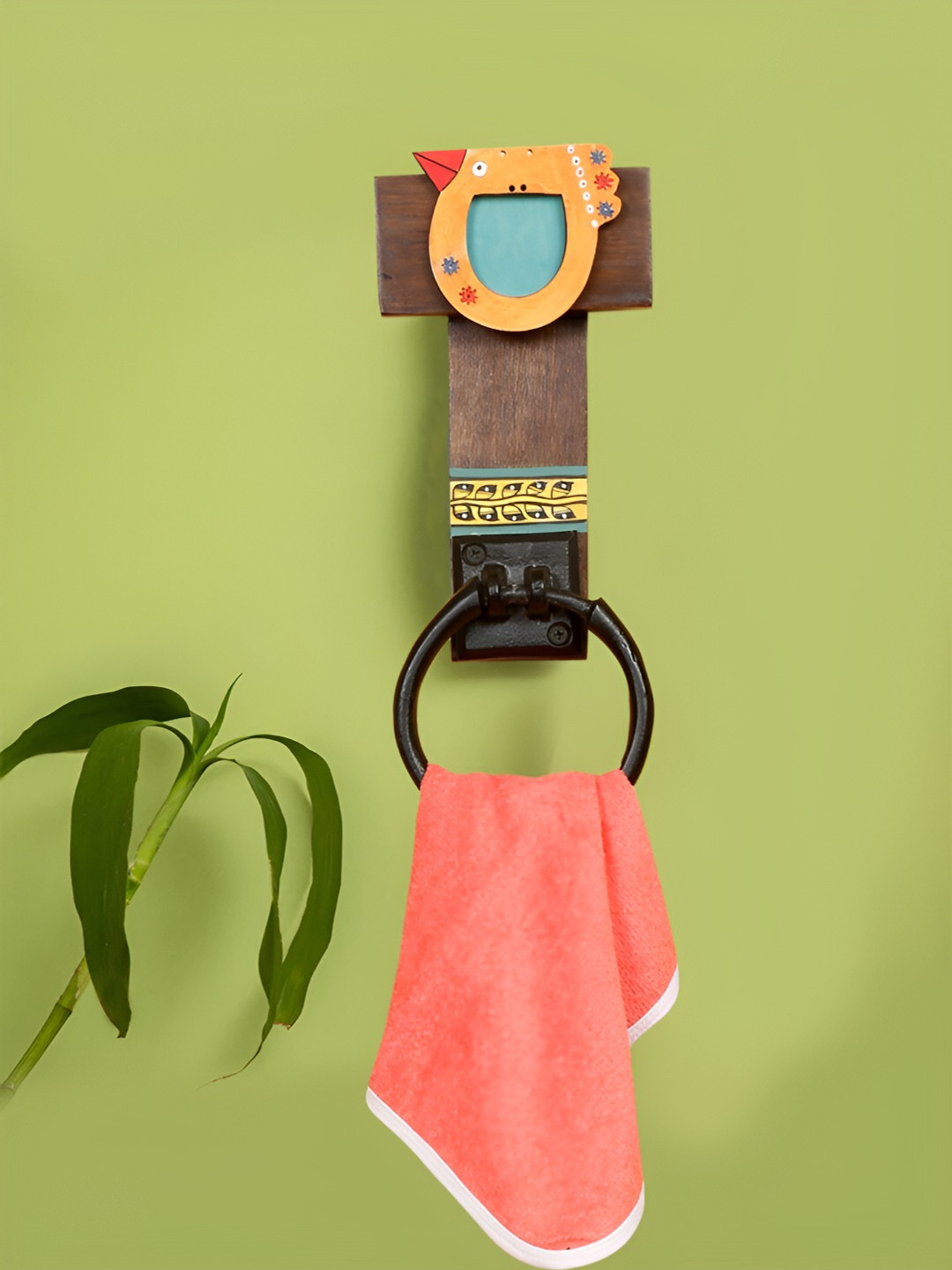 Shilpkara Brown Wooden Tribal Bird Towel Holder
