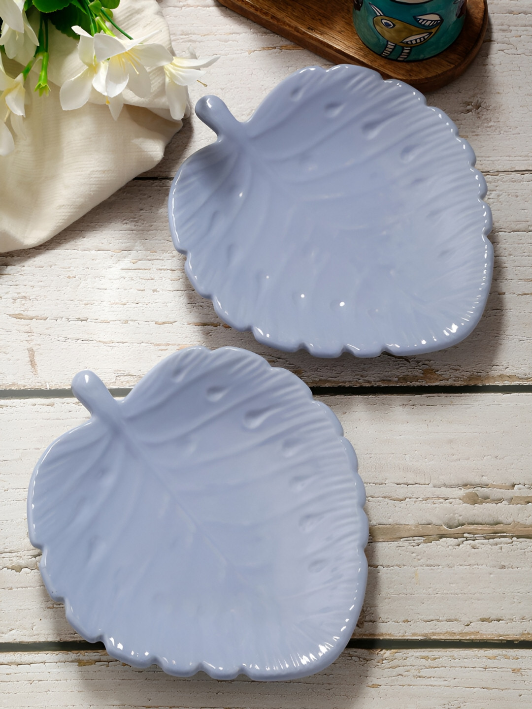 Shilpkara Blue 2 Pieces Ceramic Microwave Safe Food Platter Serveware