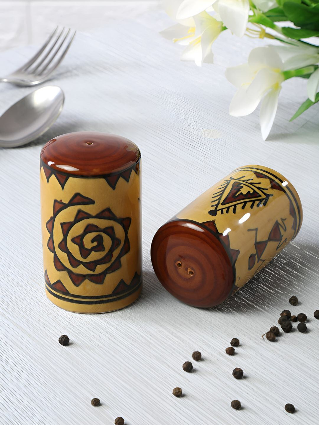 Shilpkara Brown 2Pcs Ceramic Salt Pepper Set 100 ML