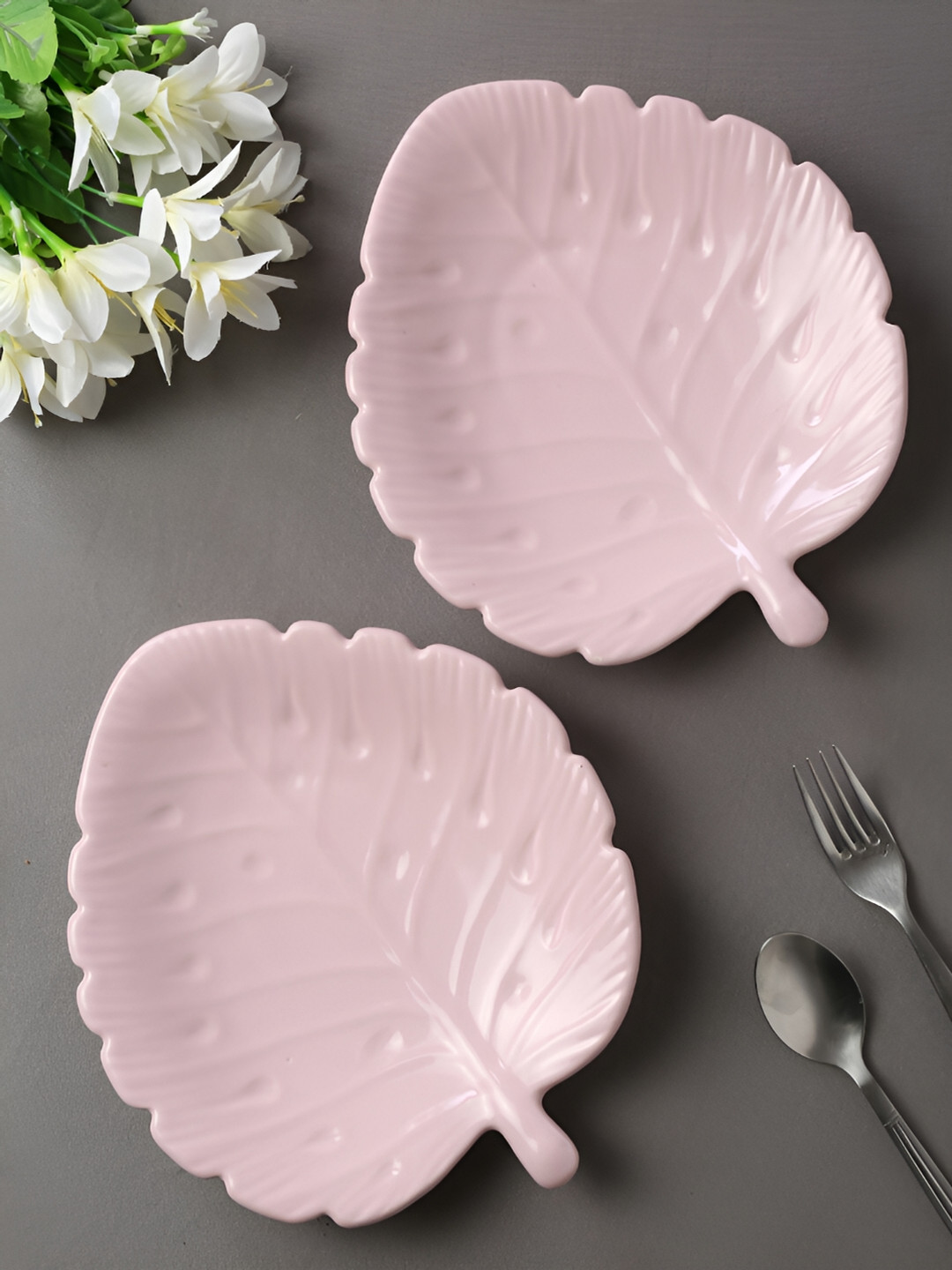Shilpkara Pink 2 Pieces Ceramic  Microwave Safe Food Platter Serveware