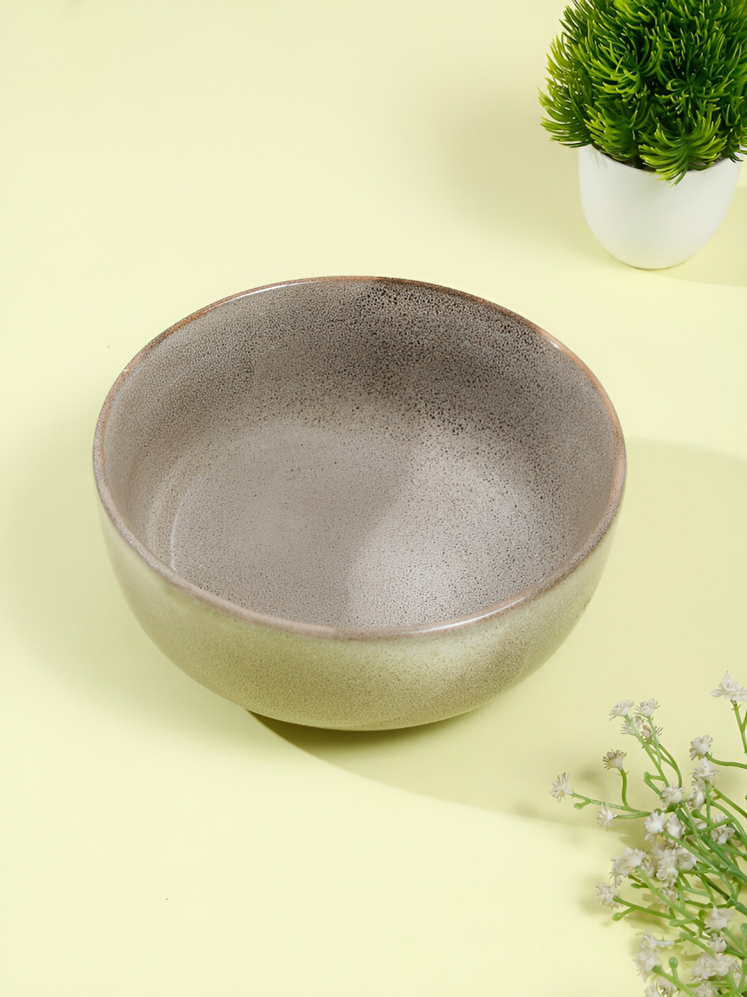 Shilpkara Beige1 Pieces Handcrafted and Hand Painted Solid Ceramic Glossy Bowl