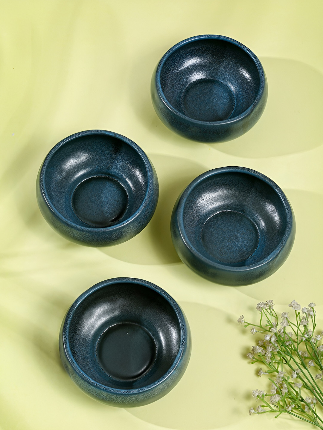 Shilpkara Blue 4 Pieces Handcrafted and Hand Painted Ceramic Bowls