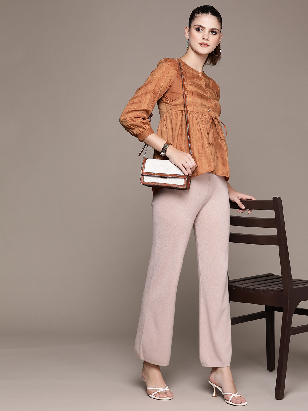 aarke Ritu Kumar Striped Puff Sleeve Top