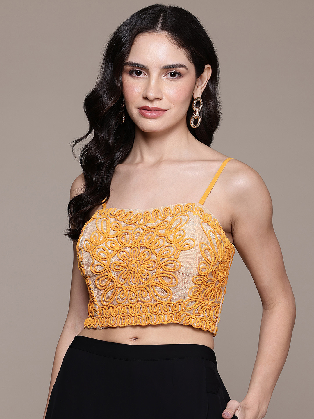 Label Ritu Kumar Floral Embroidered Net Bralette Crop Top