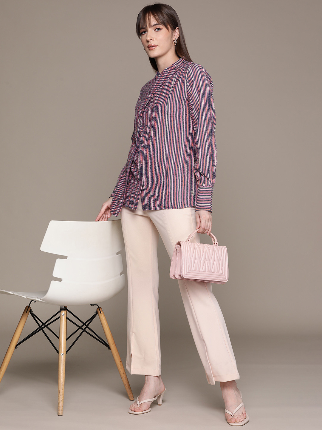 Ritu Kumar Women Relaxed Opaque Striped Cotton Casual Shirt