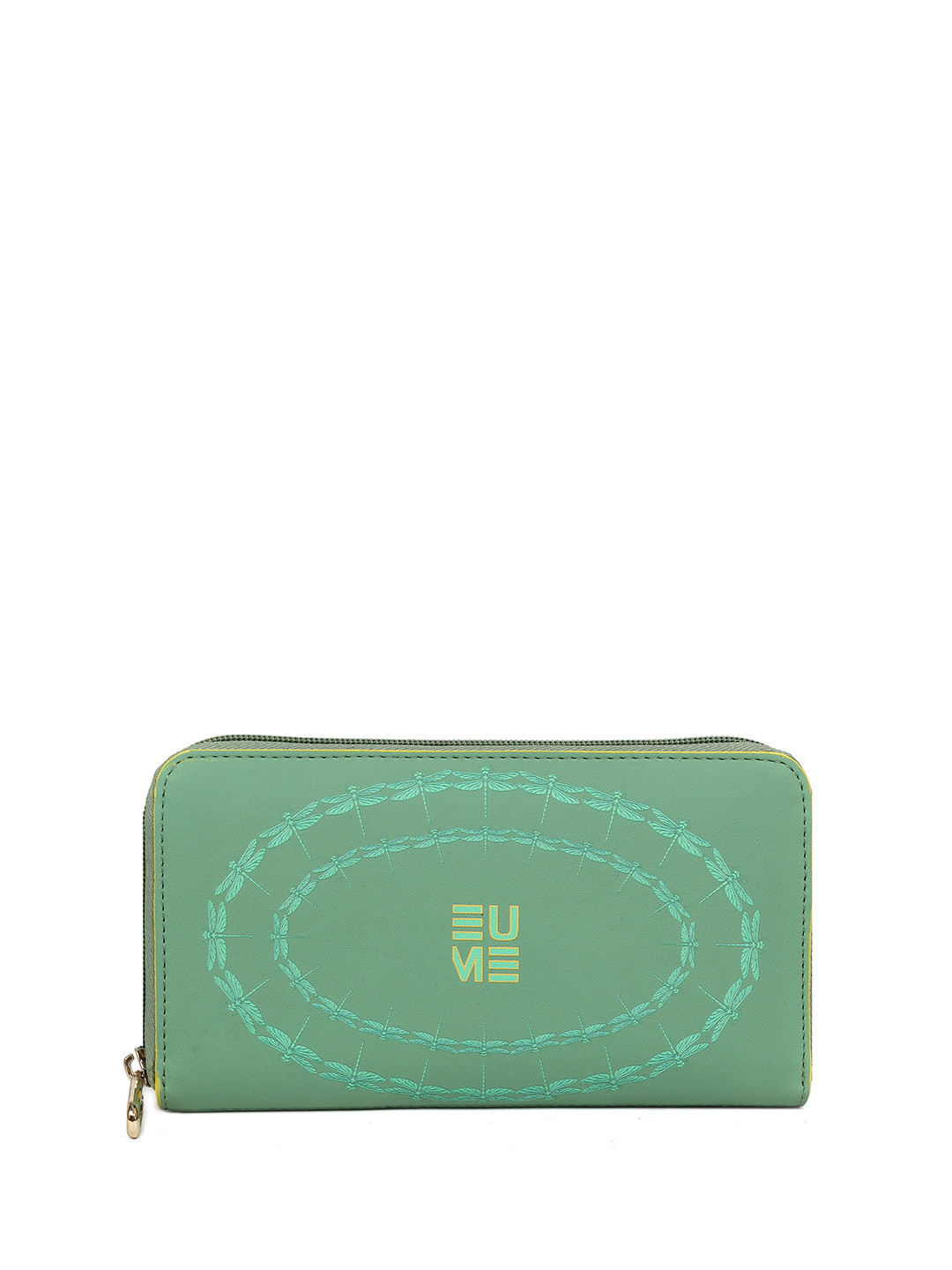 EUME Women Bandwind Brand Logo Printed Vegan Leather Zip Around Wallet