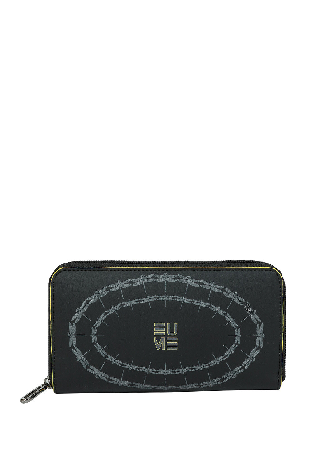 EUME Women Bandwind Brand Logo Printed Vegan Leather Zip Around Wallet