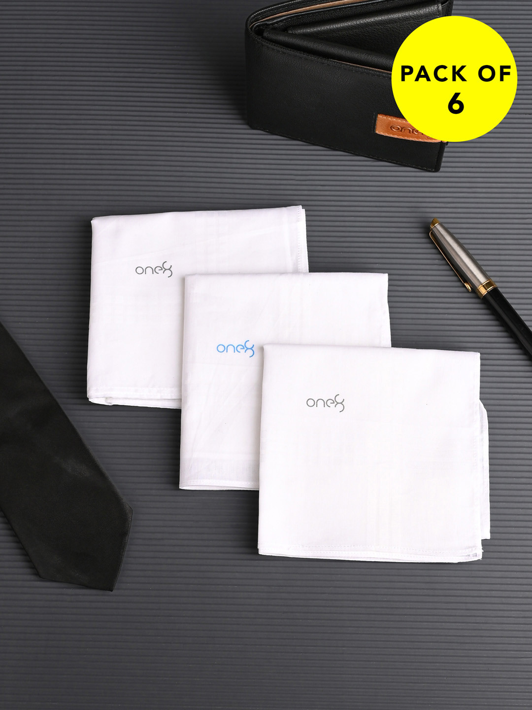 One8 Men Pack Of 6 Logo Pure Cotton Handkerchief