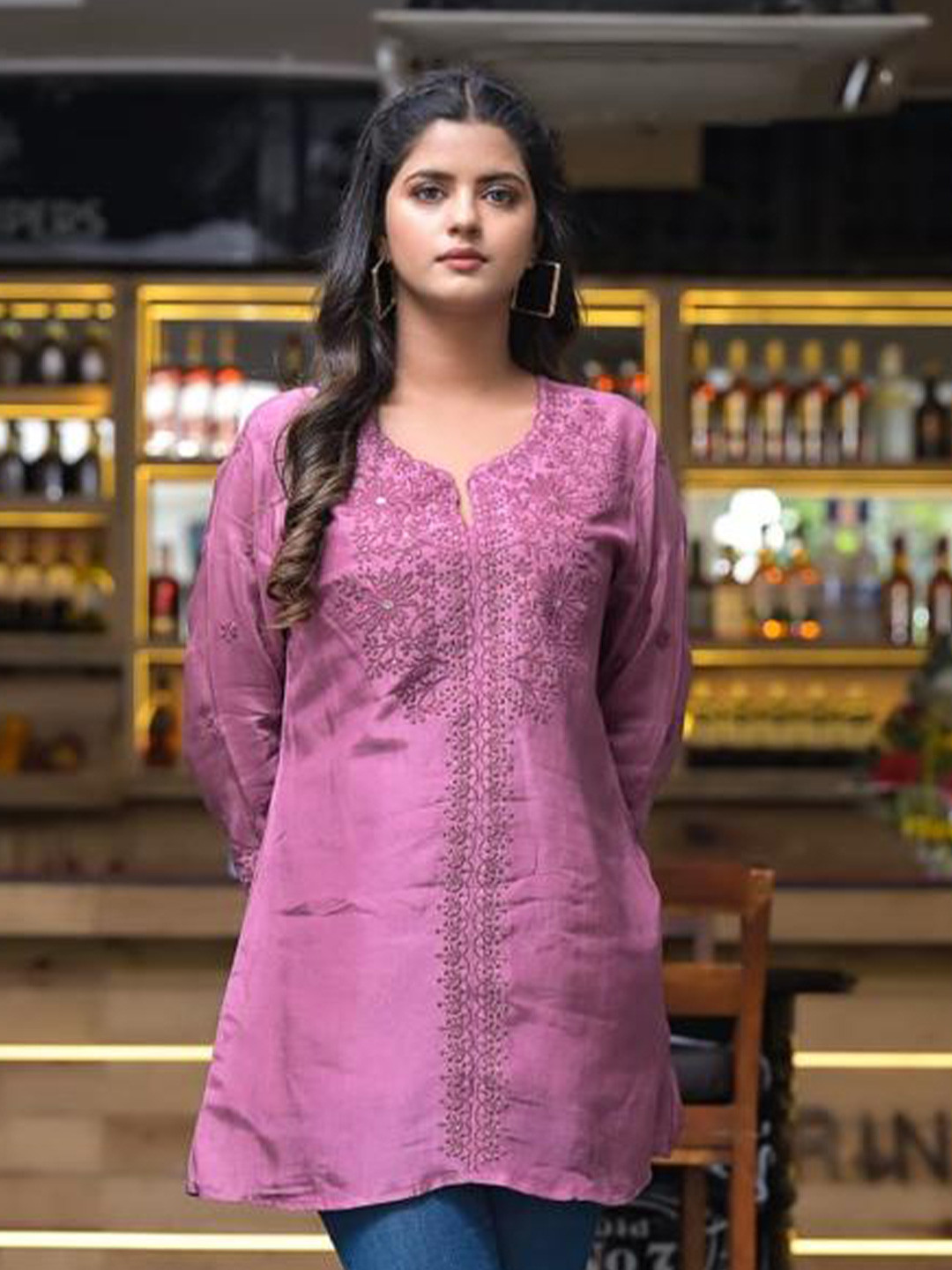 Advya Ethnic Motif Embroidered Sequinned Cotton Straight Kurti