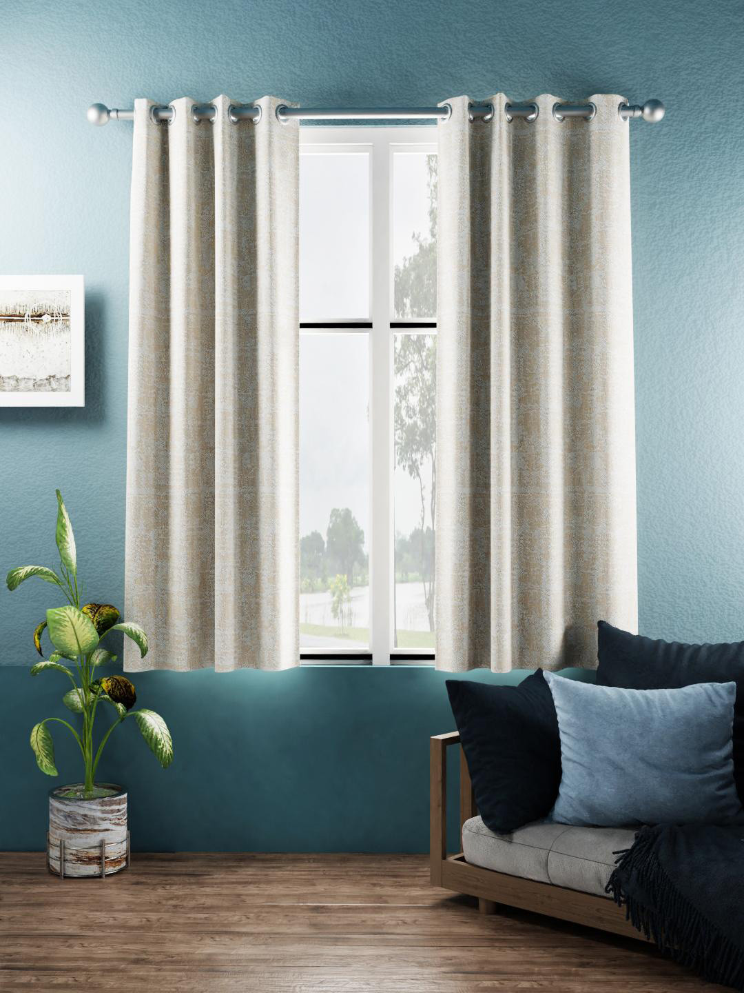 BIANCA D`ROMANIO Beige 2 pieces Abstract Black Out Window Curtain