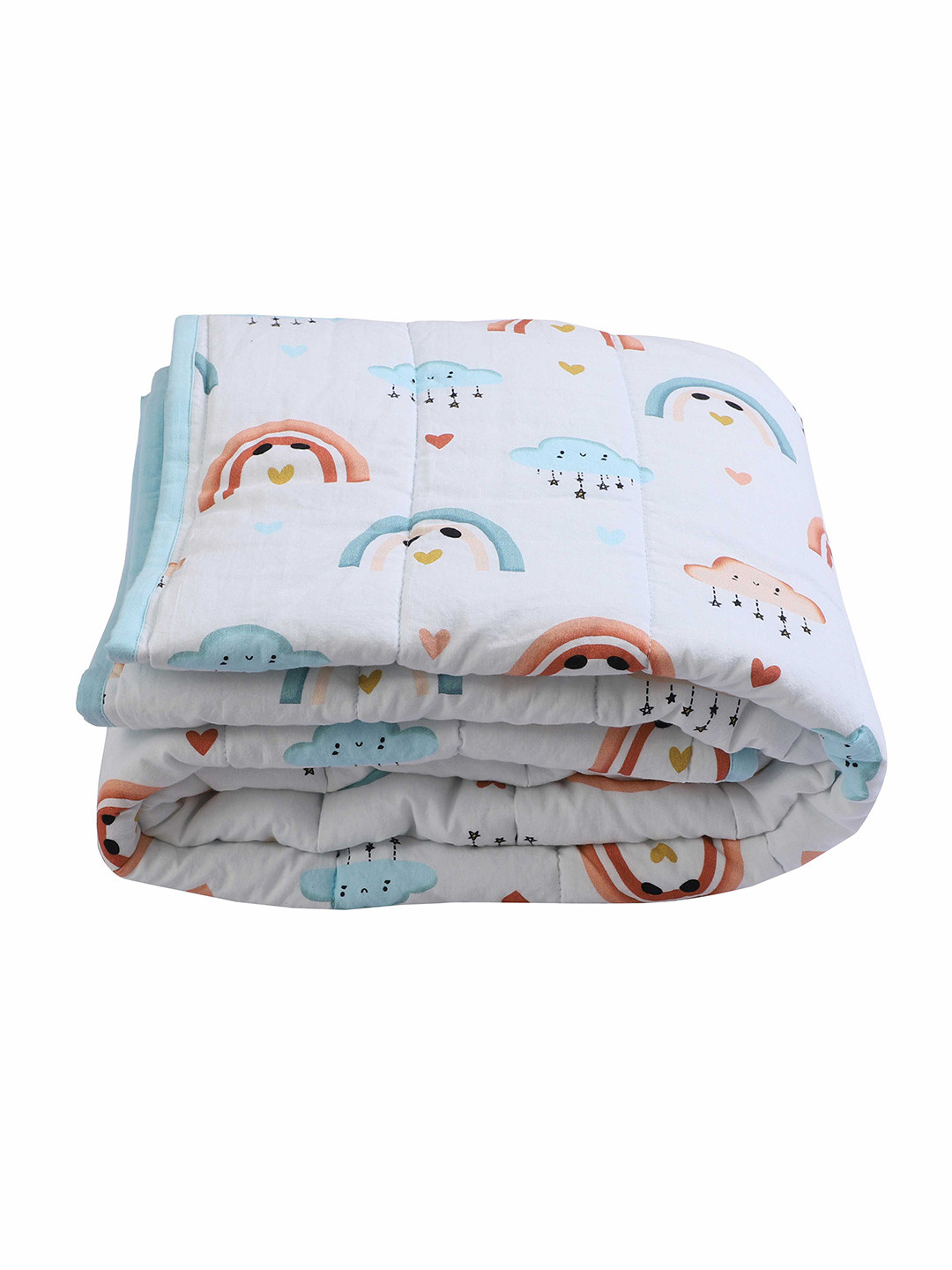 Jamio Firati White & Blue Cartoons Printed Cotton Heavy Winter 200 GSM Single Bed Quilt