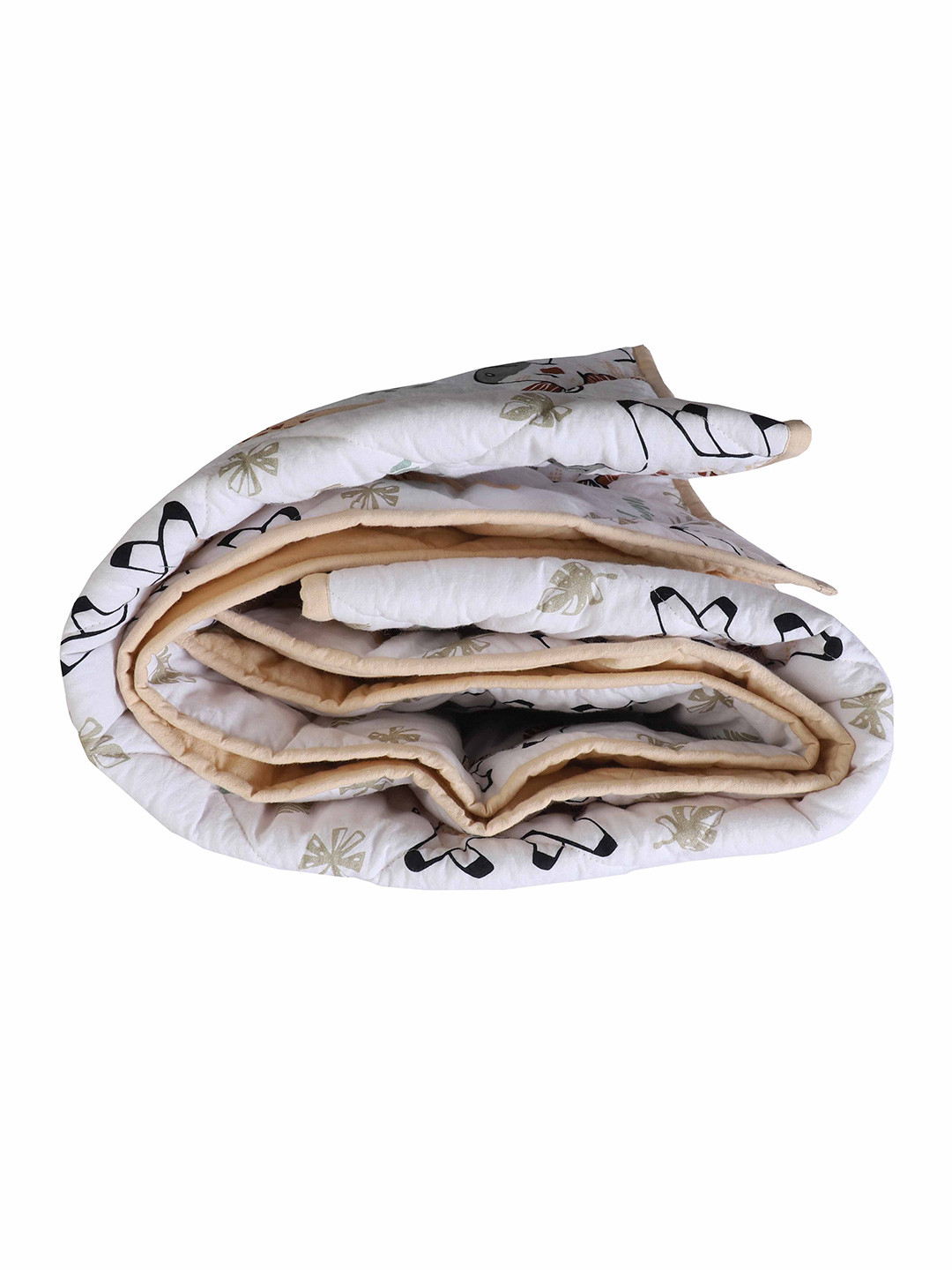 Jamio Firati White & Beige Cartoon Characters Cotton Heavy Winter 200 GSM Single Bed Quilt