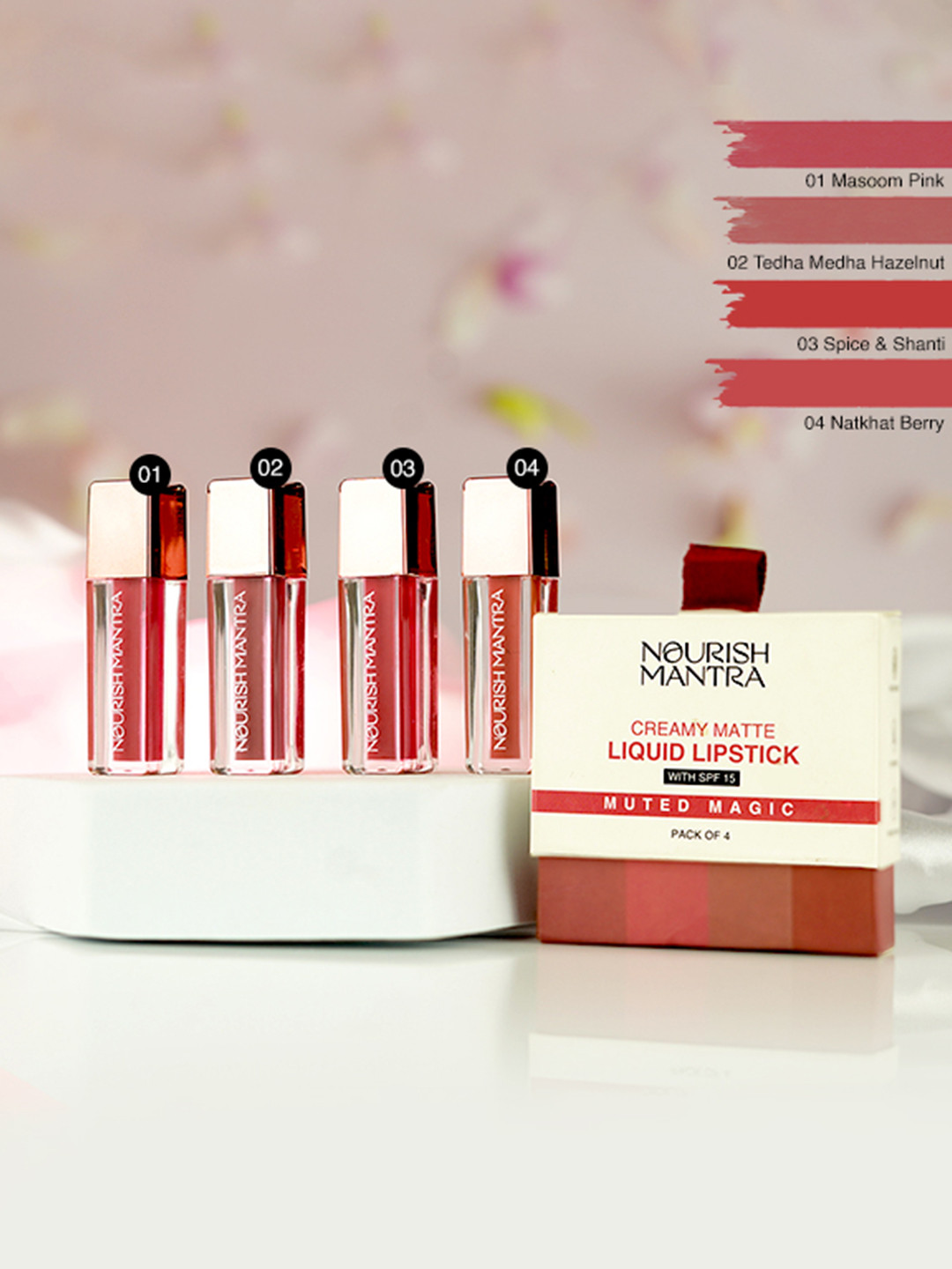 Nourish Mantra Set of 4 Muted Magic Liquid Lipstick With SPF 3.5ml Each