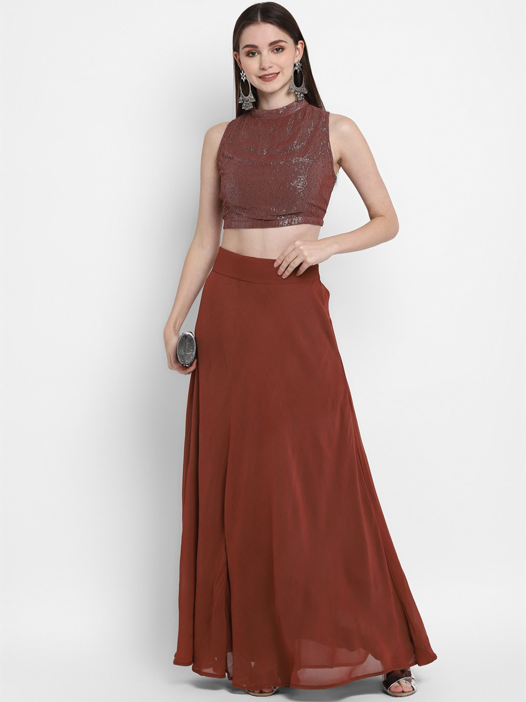 indy Raaga Georgette Lurex High Neck Blouse