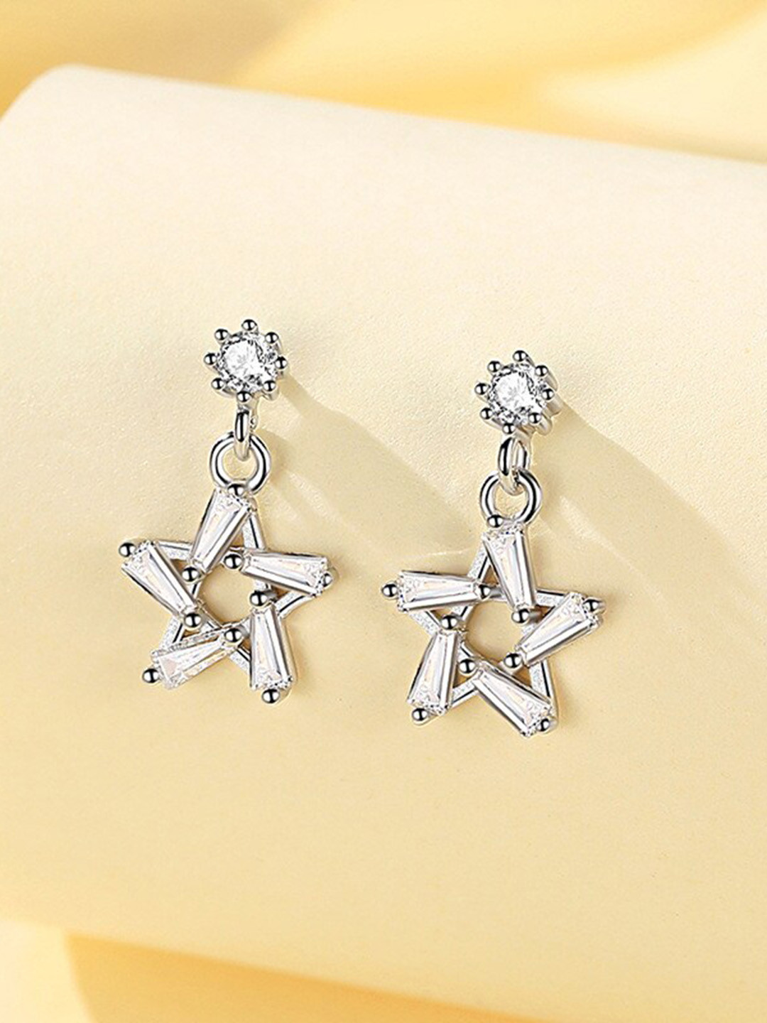 MYKI Silver-Plated Oxidised Star Shape Drop Earrings