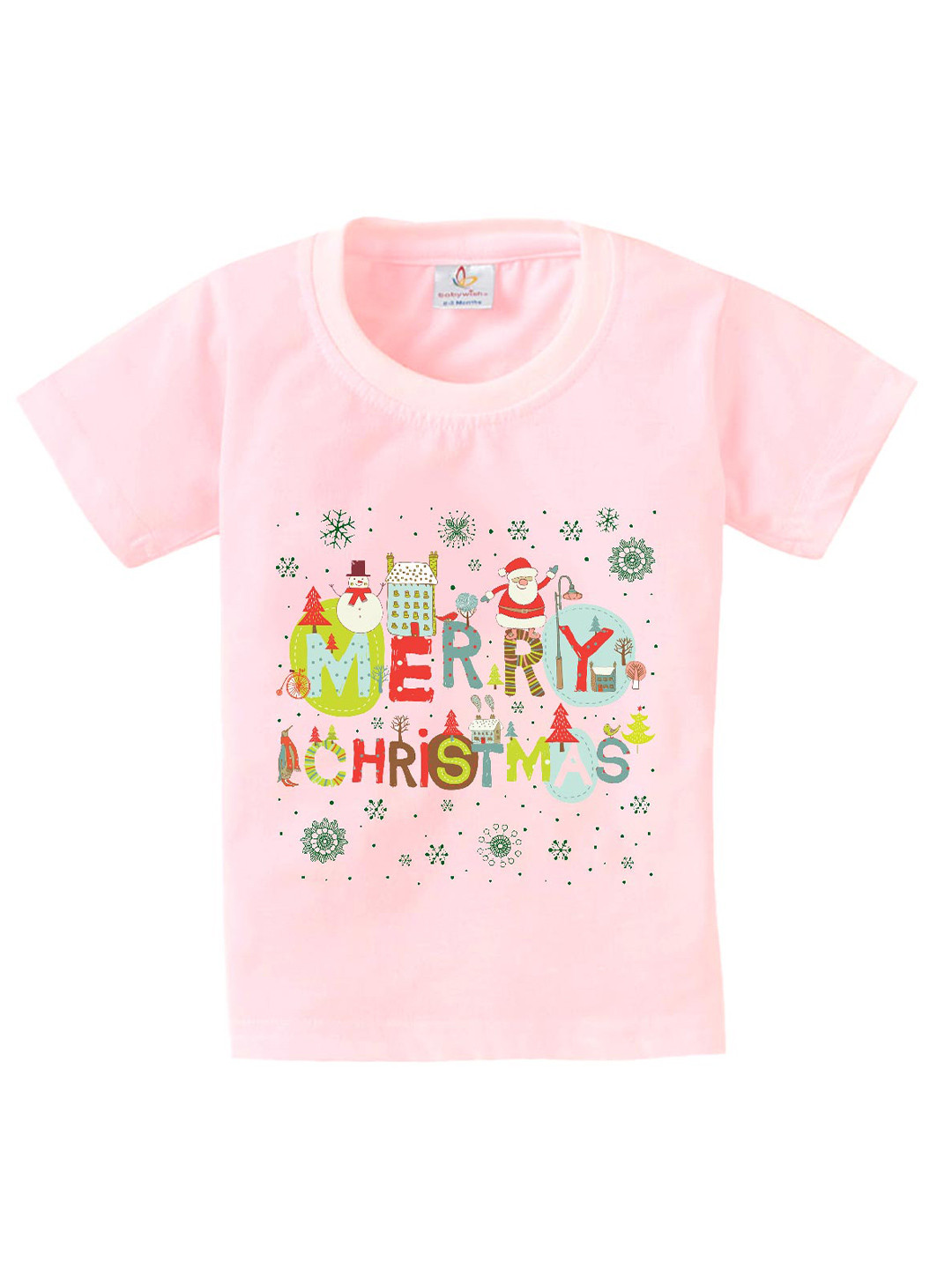 Babywish Kids Merry Christmas Printed Short Sleeves Relaxed Fit Cotton T-shirt