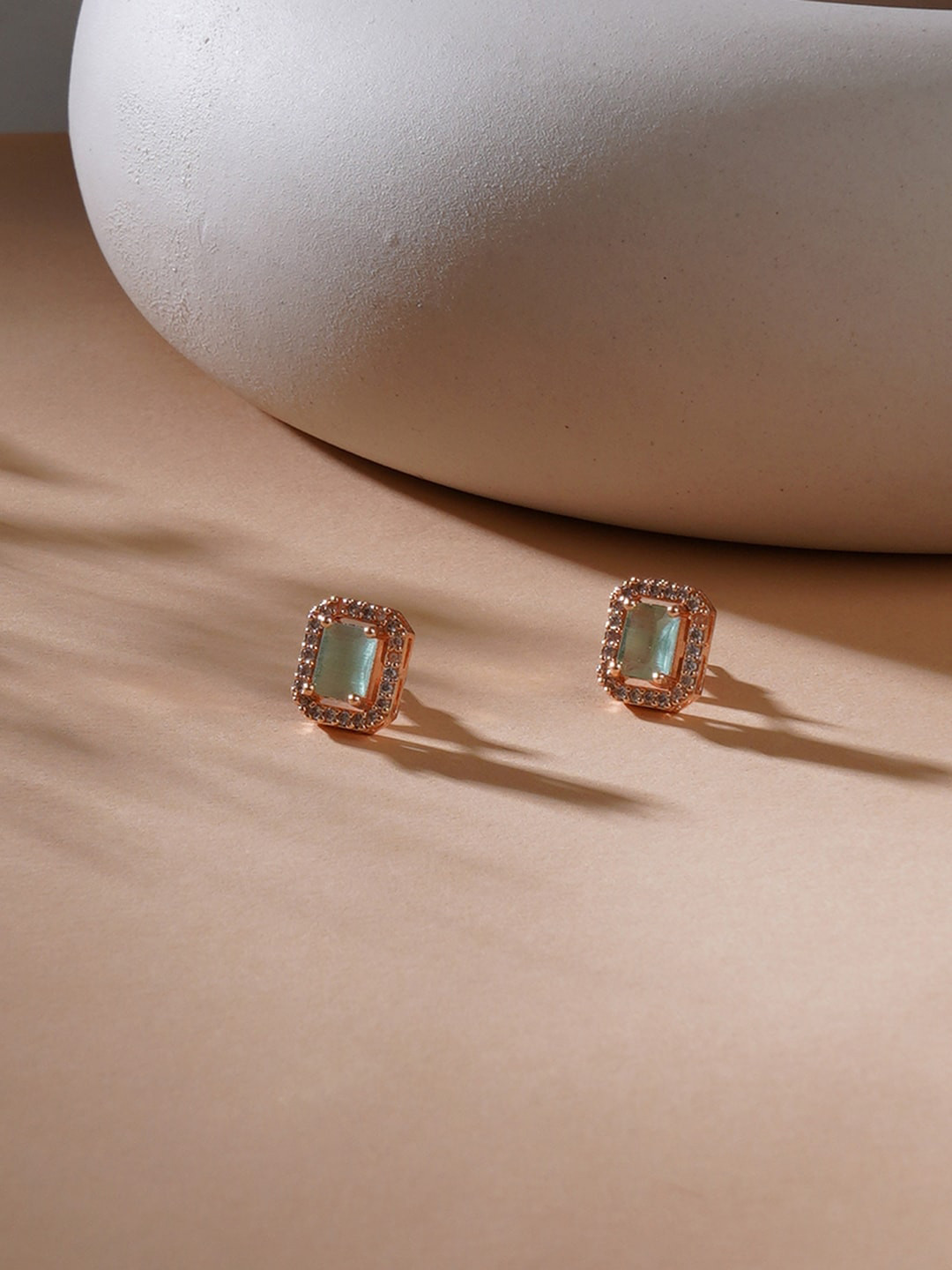 Ruby Raang Rose Gold-Plated Square Studs Earrings