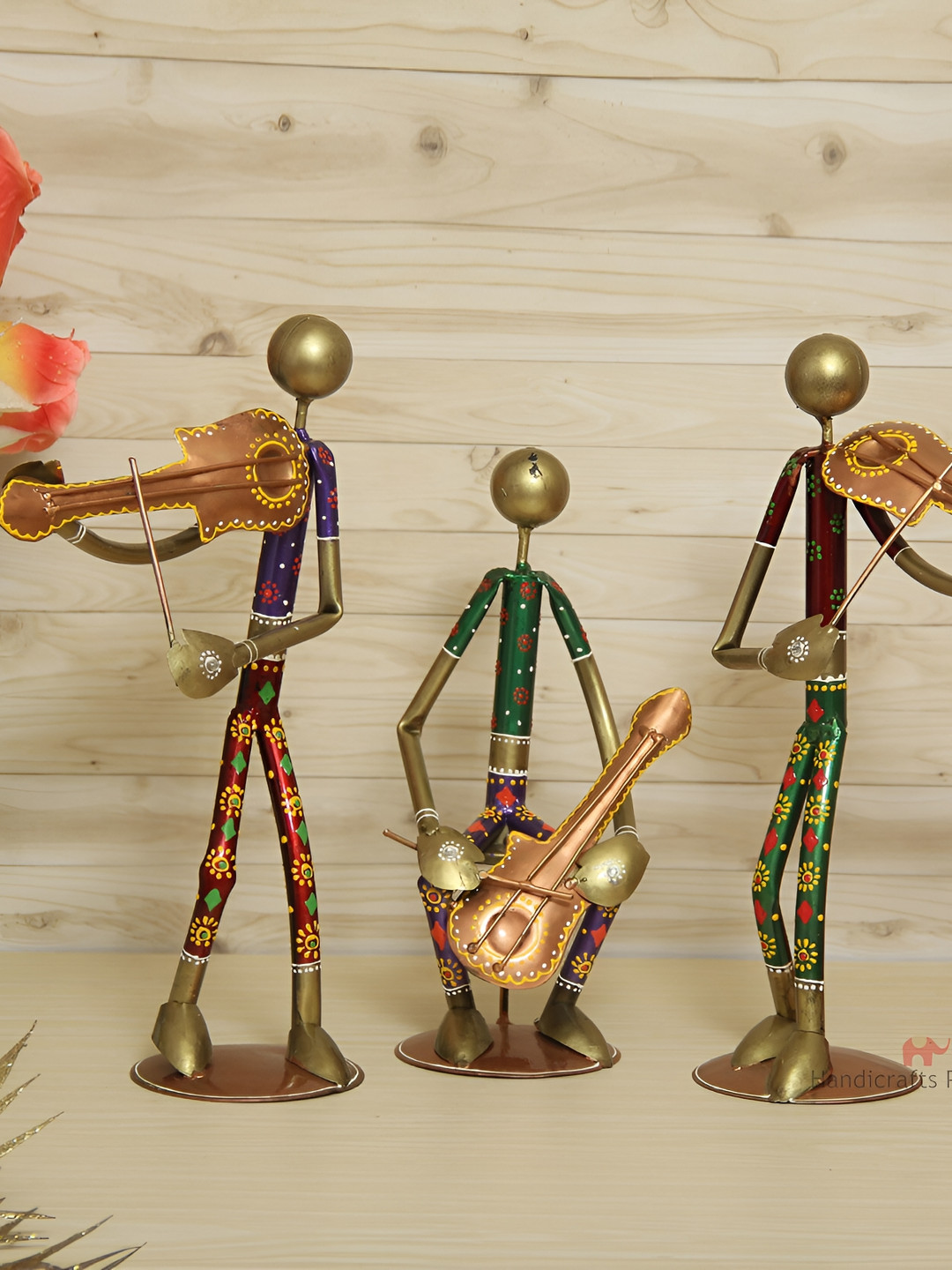 HANDICRAFTS PARADISE Musical Band Purple Metal Metallic Living Room Music Set of 3 Medium Showpieces - 13.8 Inches