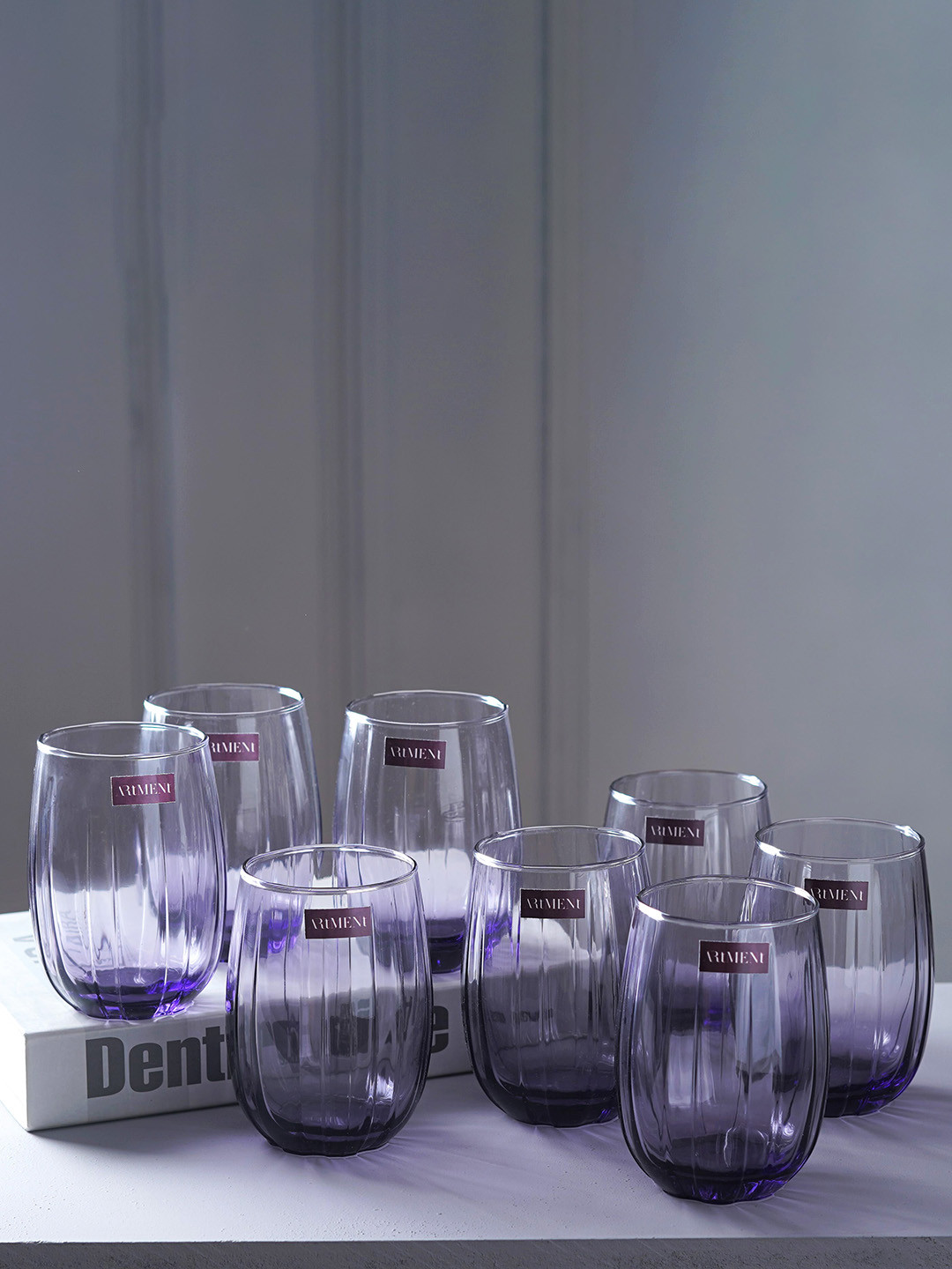 THE ARTMENT Amsynth Orb Transparent 8 Pieces Textured Whisky Glasses 390 ml